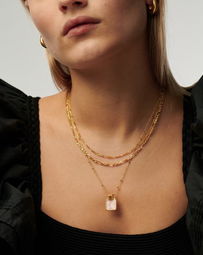 Lena Charm Necklace | 18k Gold Plated/Rhodochrosite