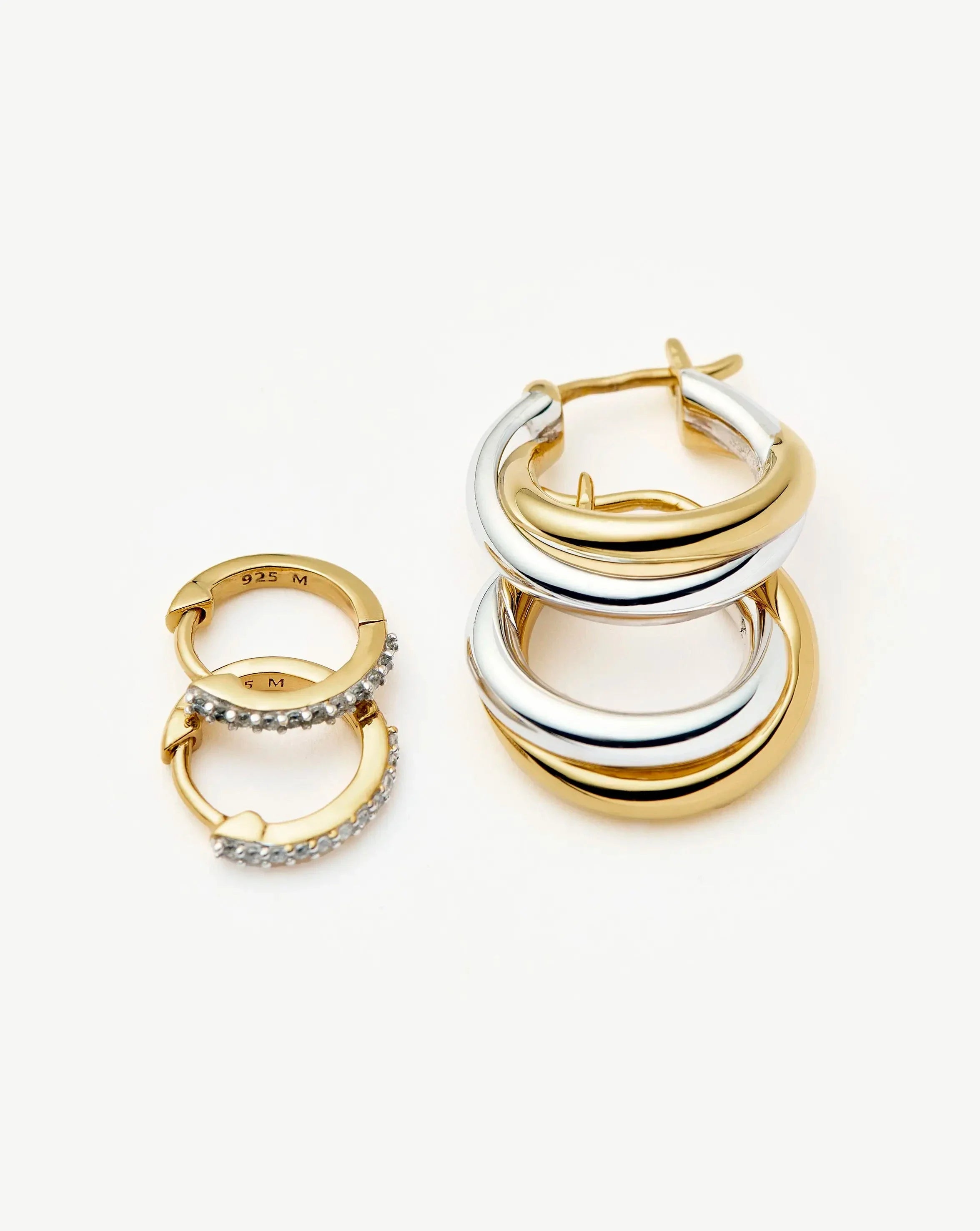 Lucy Williams Entwine Hoop Earrings & Pave Huggies Set | Mixed Metal / 18k Gold Vermeil