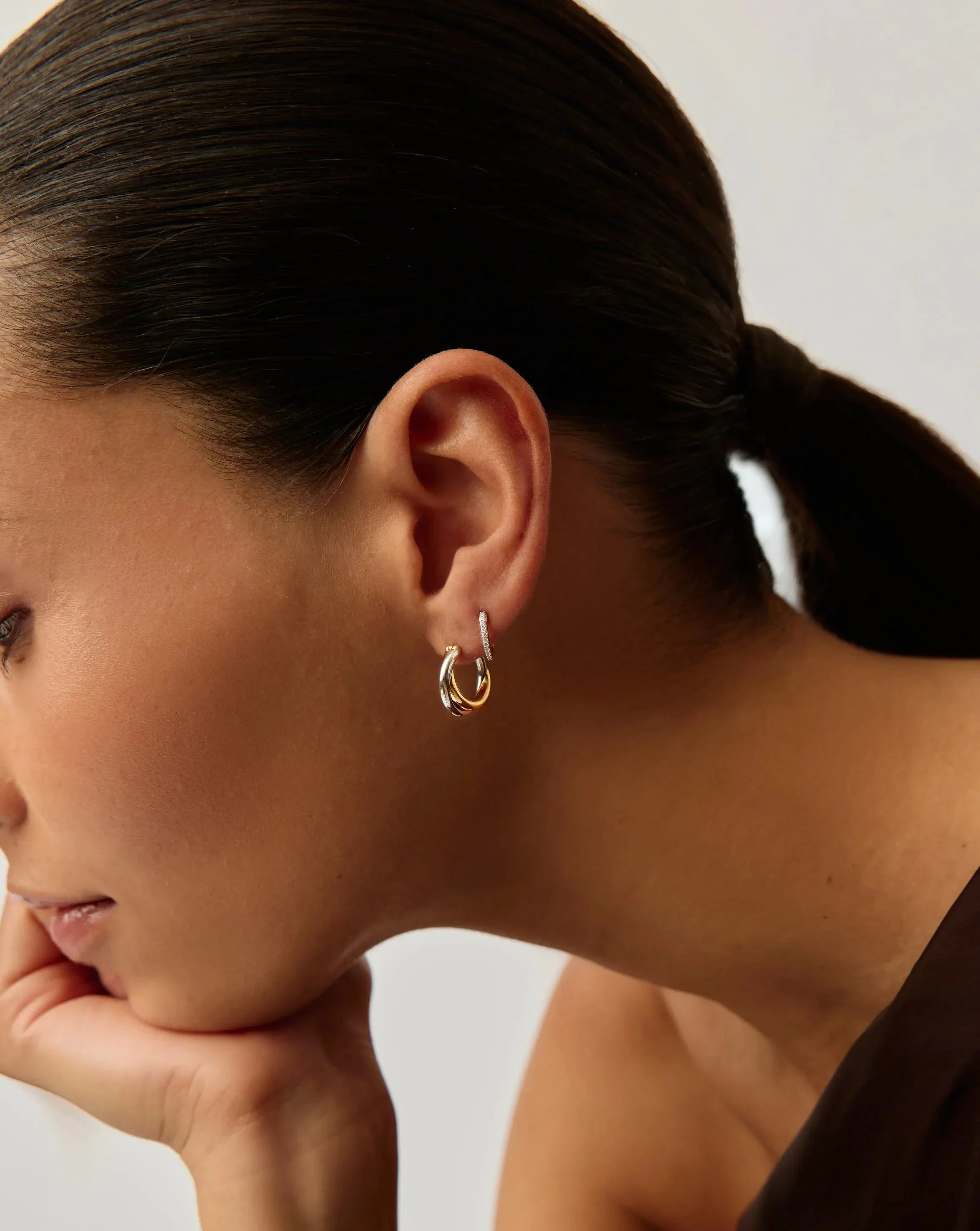 Lucy Williams Entwine Hoop Earrings & Pave Huggies Set | Mixed Metal / 18k Gold Vermeil