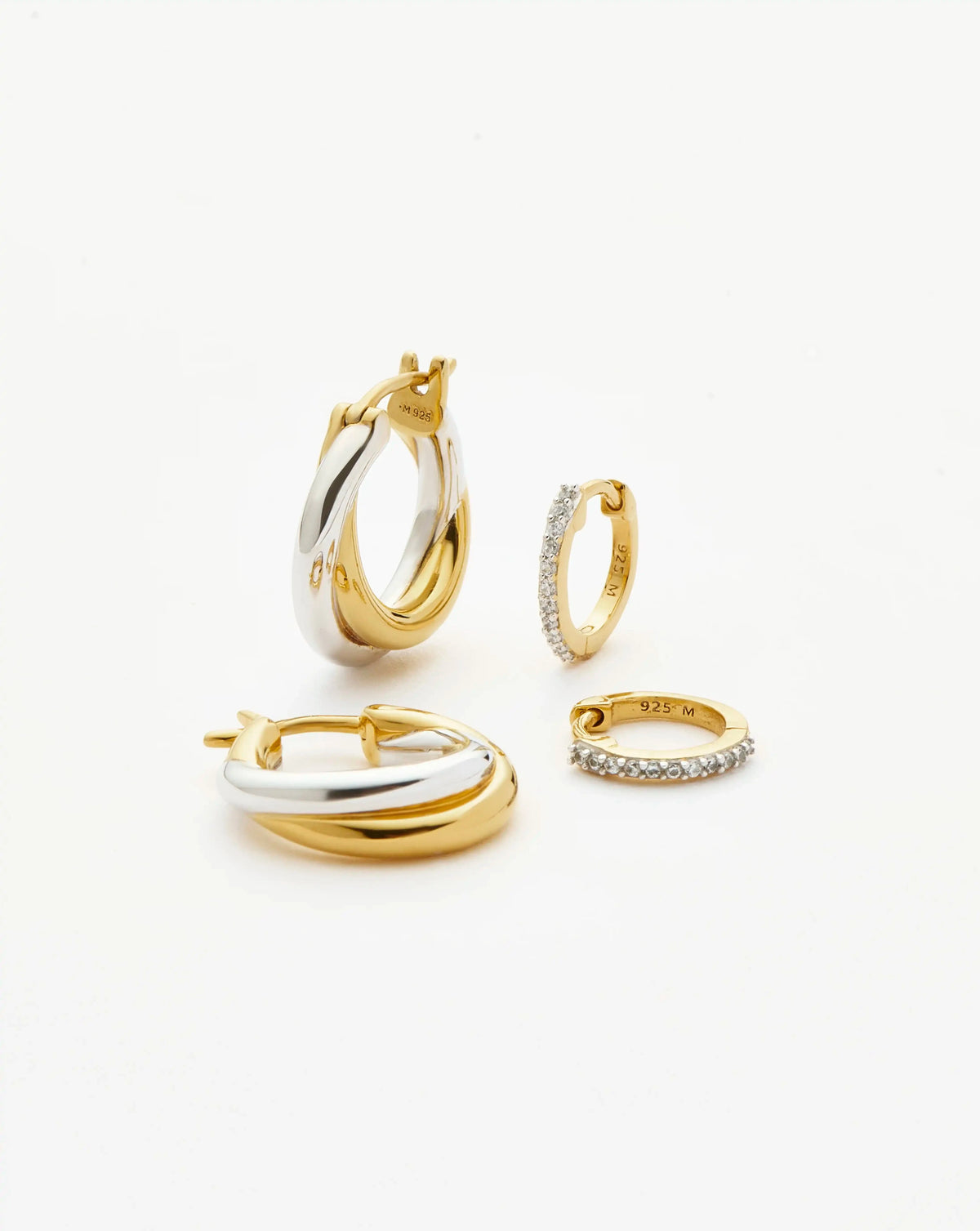 Lucy Williams Entwine Hoop Earrings & Pave Huggies Set | Mixed Metal / 18k Gold Vermeil