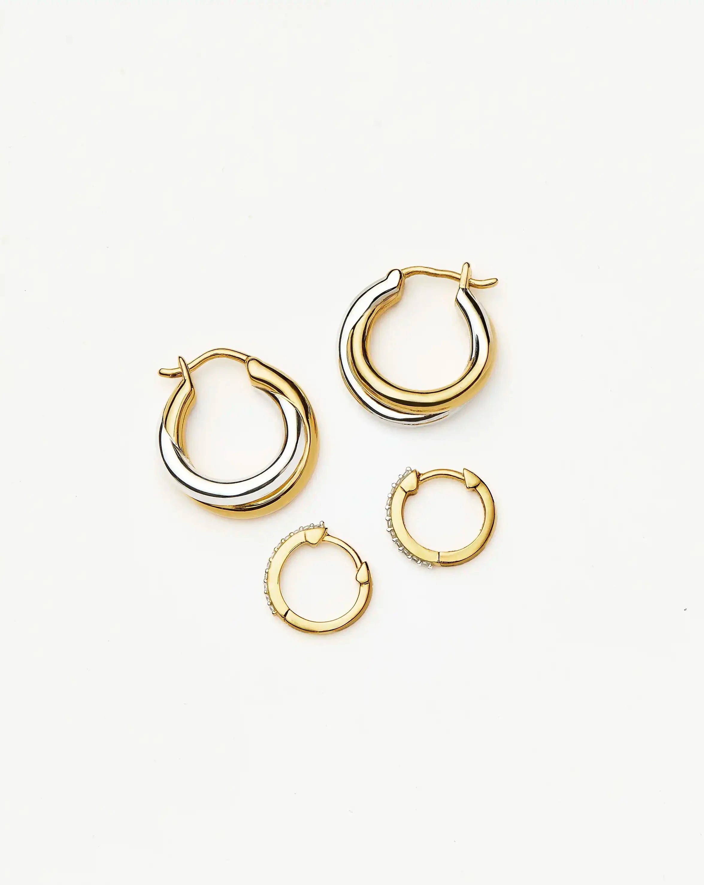 Lucy Williams Entwine Hoop Earrings & Pave Huggies Set | Mixed Metal / 18k Gold Vermeil