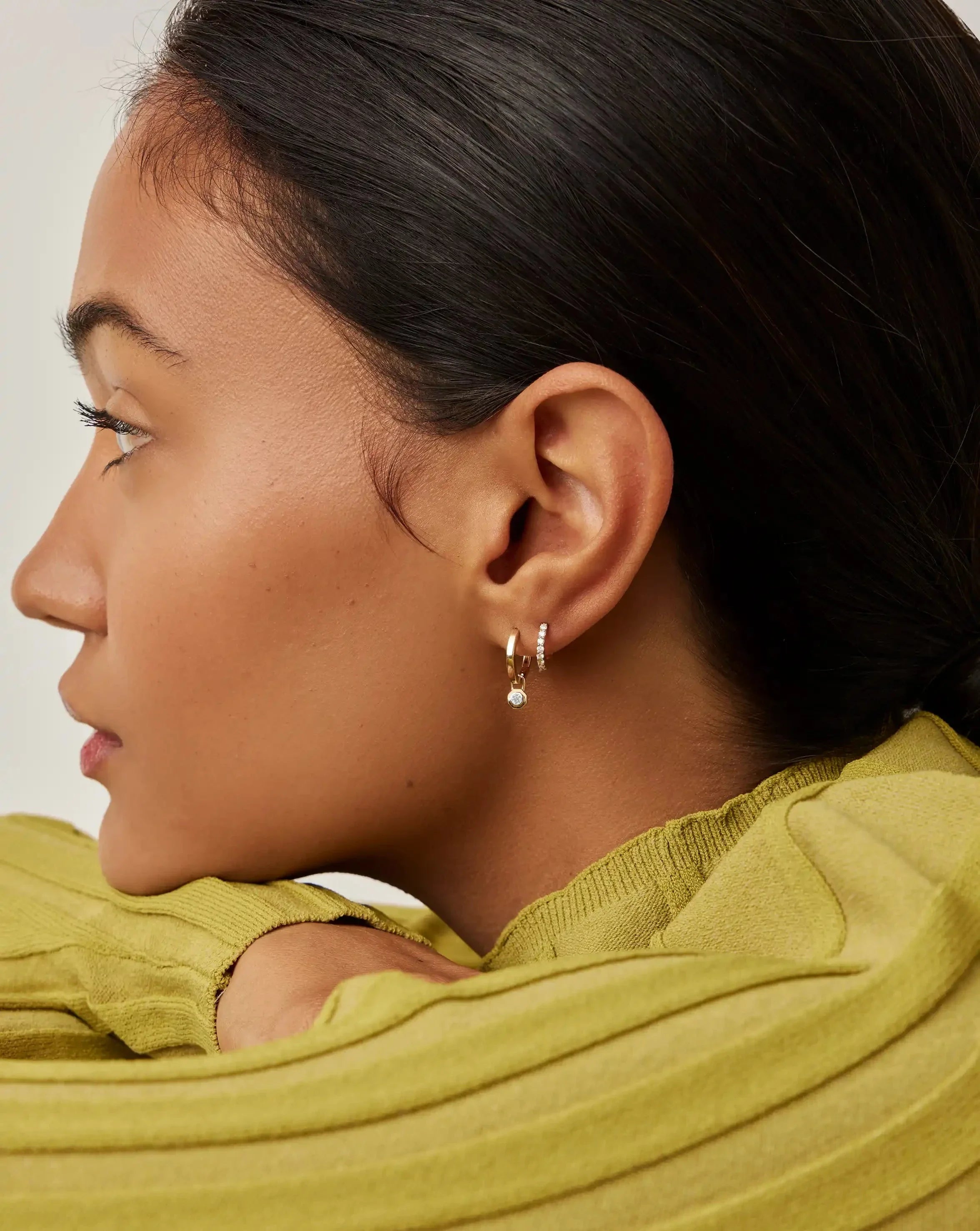 Lucy Williams Fine Diamond Drop Huggies | 14k Solid Gold