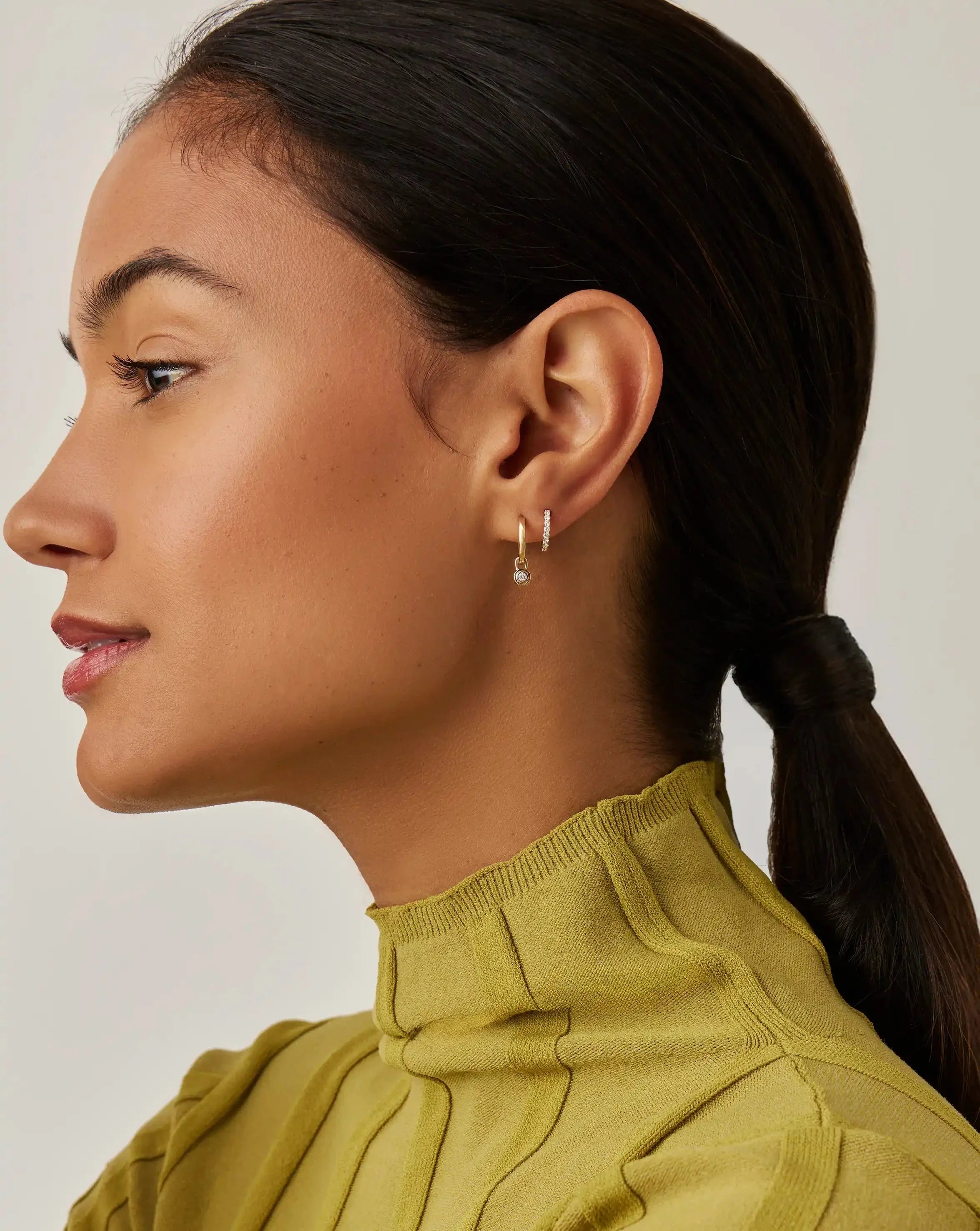 Lucy Williams Fine Diamond Drop Huggies | 14k Solid Gold