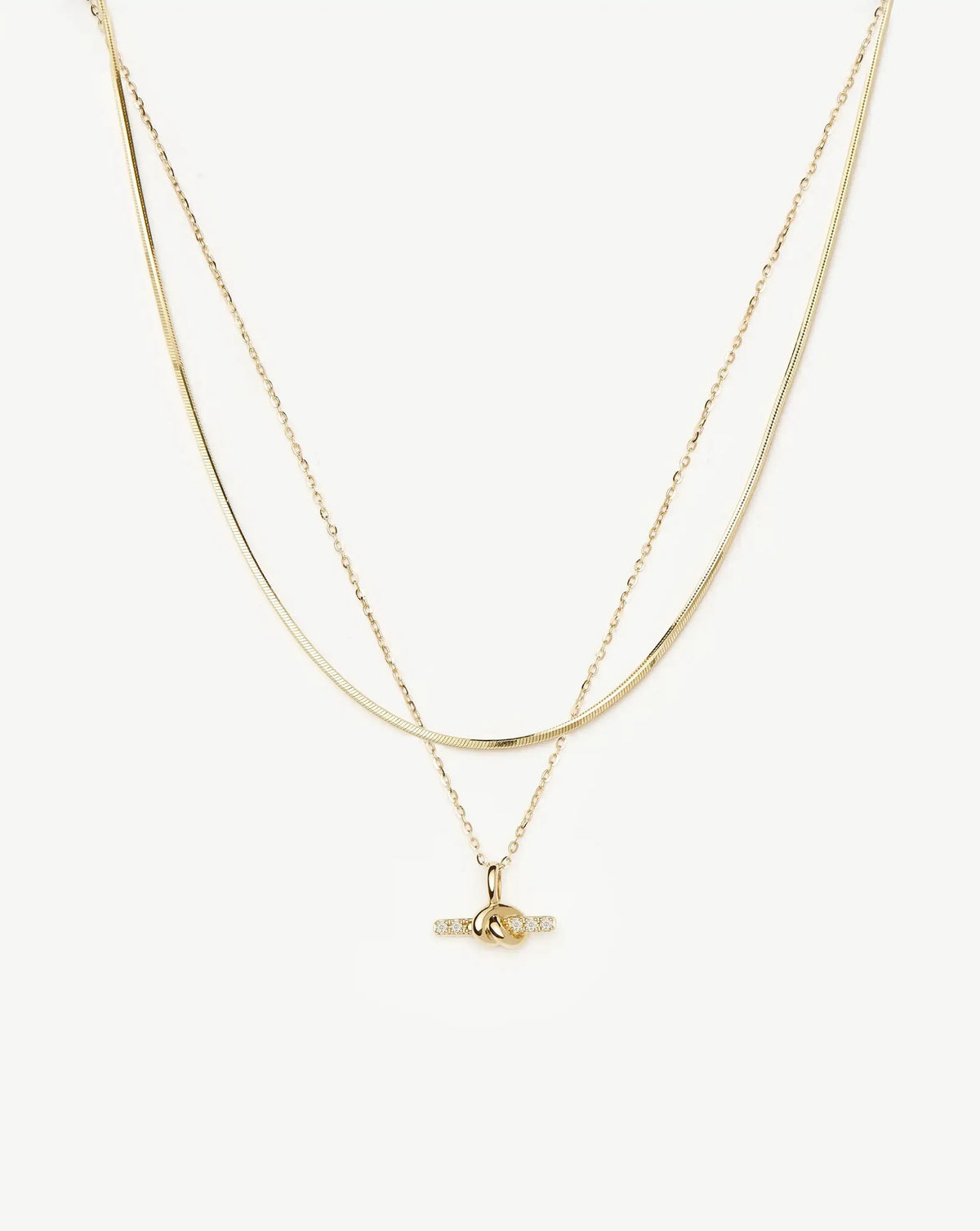 Lucy Williams Fine Diamond T-Bar & Square Snake Necklace Set | 14k Solid Gold