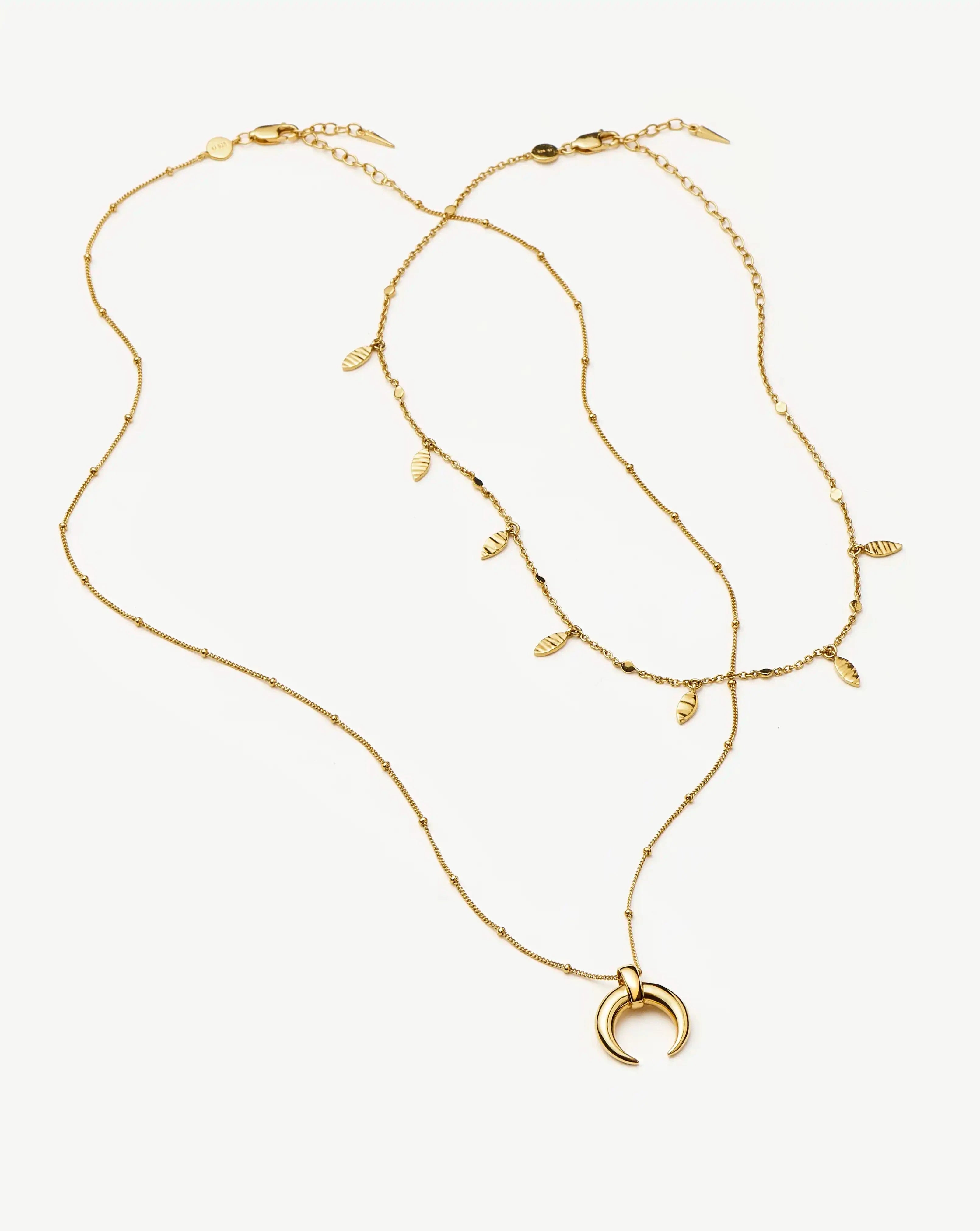 Lucy Williams Horn Necklace & Leaf Charm Choker Set | 18k Gold Plated Vermeil