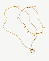 Lucy Williams Horn Necklace & Leaf Charm Choker Set | 18k Gold Plated Vermeil