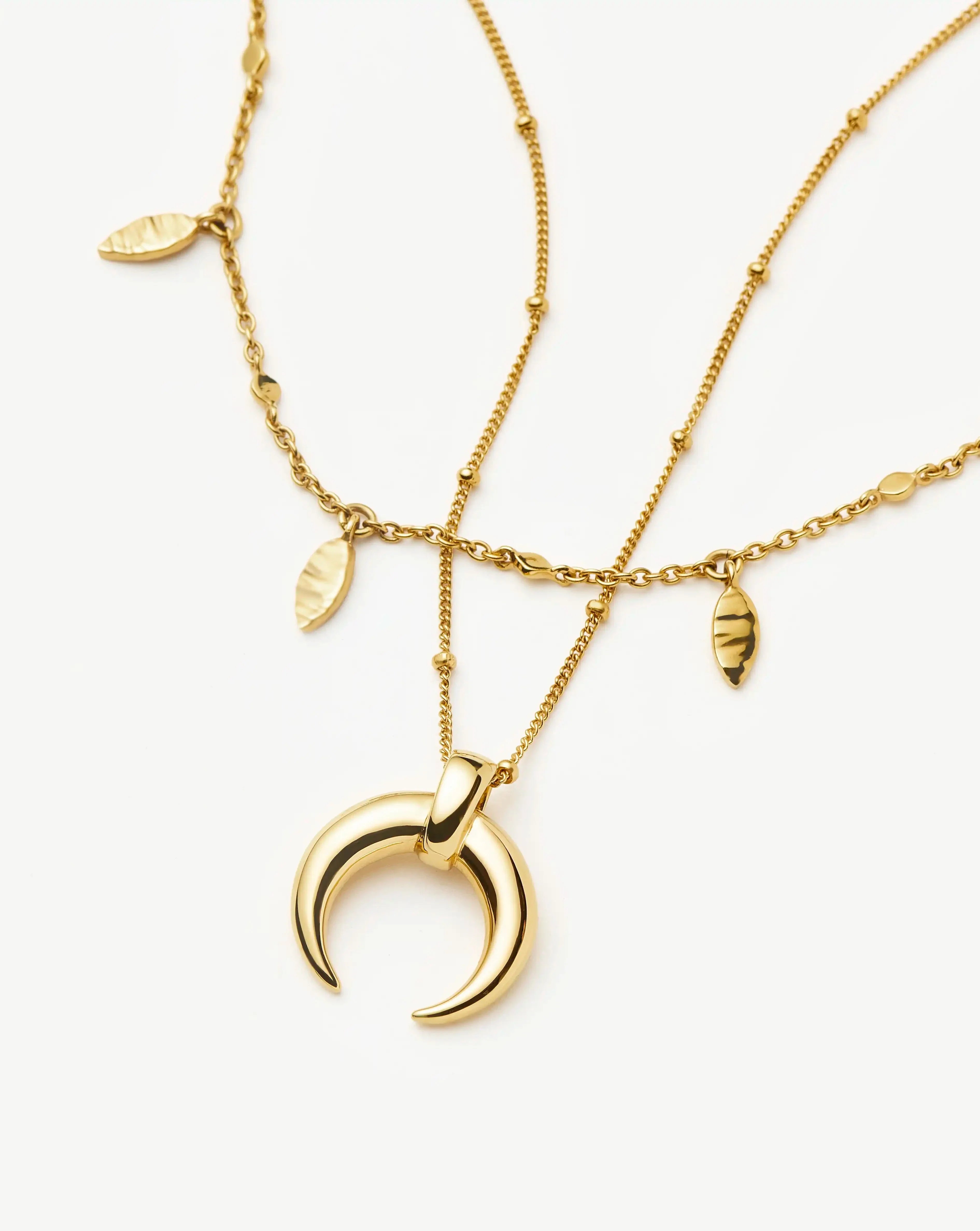 Lucy Williams Horn Necklace & Leaf Charm Choker Set | 18k Gold Plated Vermeil
