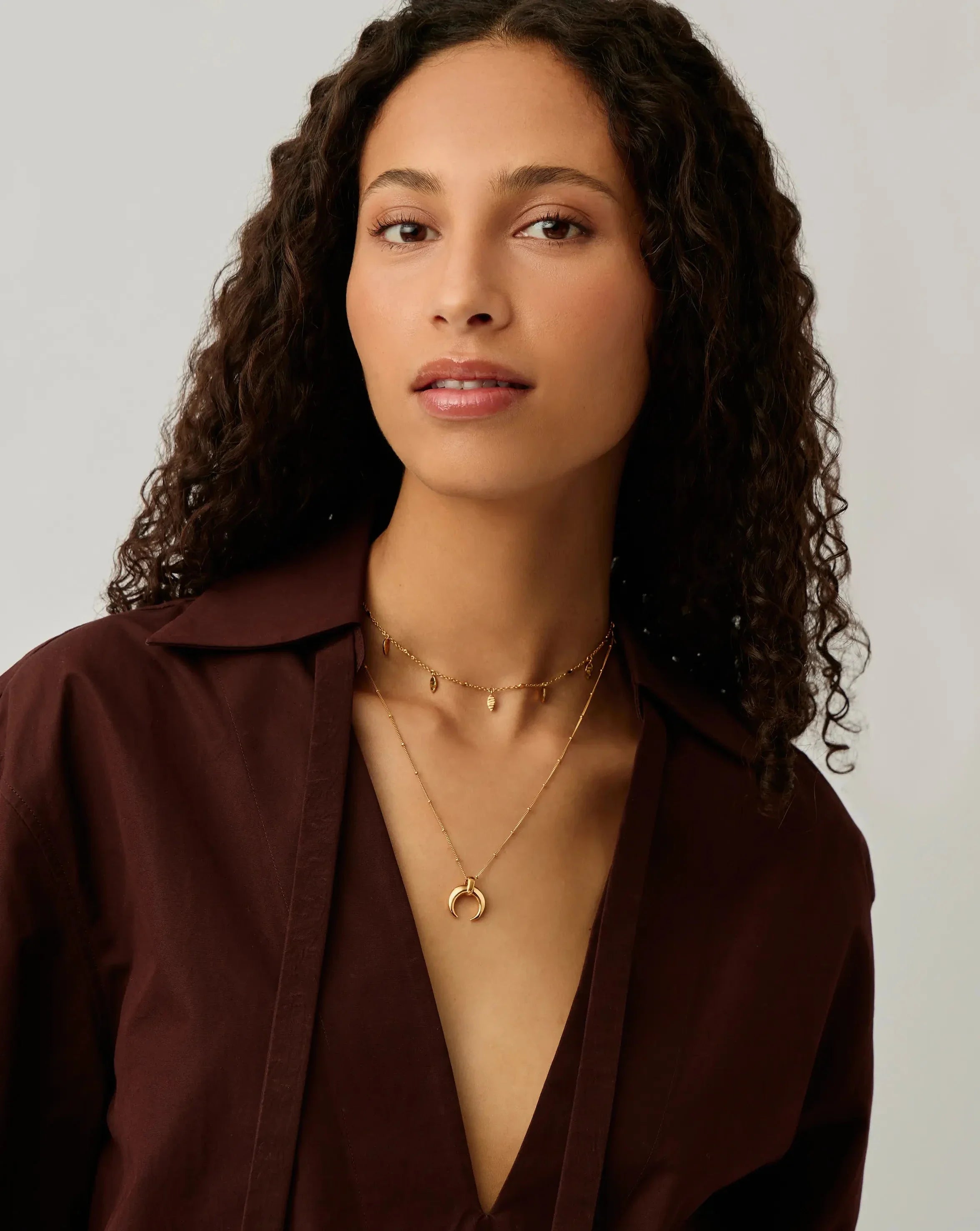 Lucy Williams Horn Necklace & Leaf Charm Choker Set | 18k Gold Plated Vermeil