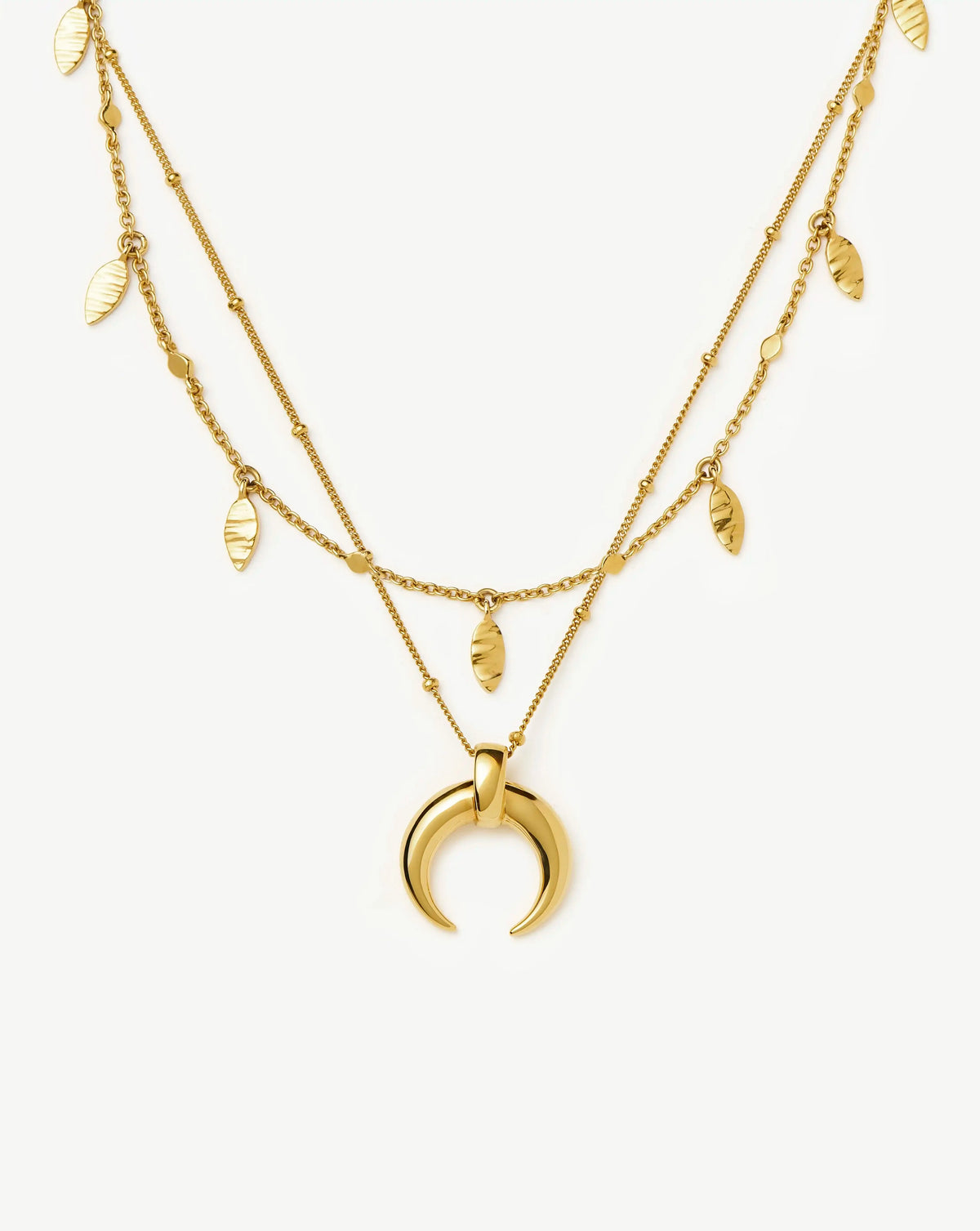 Lucy Williams Horn Necklace & Leaf Charm Choker Set | 18k Gold Plated Vermeil