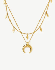Lucy Williams Horn Necklace & Leaf Charm Choker Set | 18k Gold Plated Vermeil