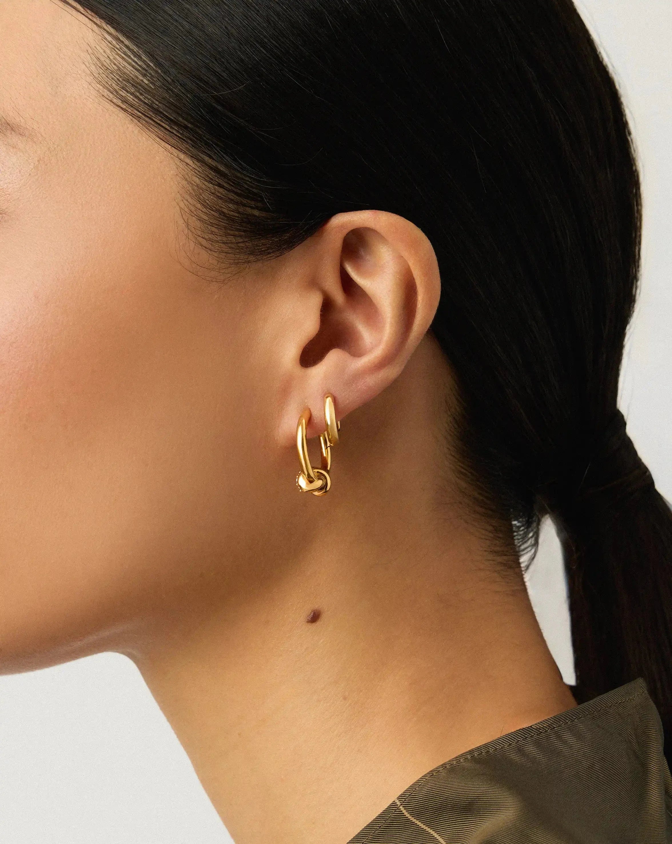 Lucy Williams Pavé Knot & Classic Tunnel Earrings Set | 18k Gold Plated/18k Gold Vermeil