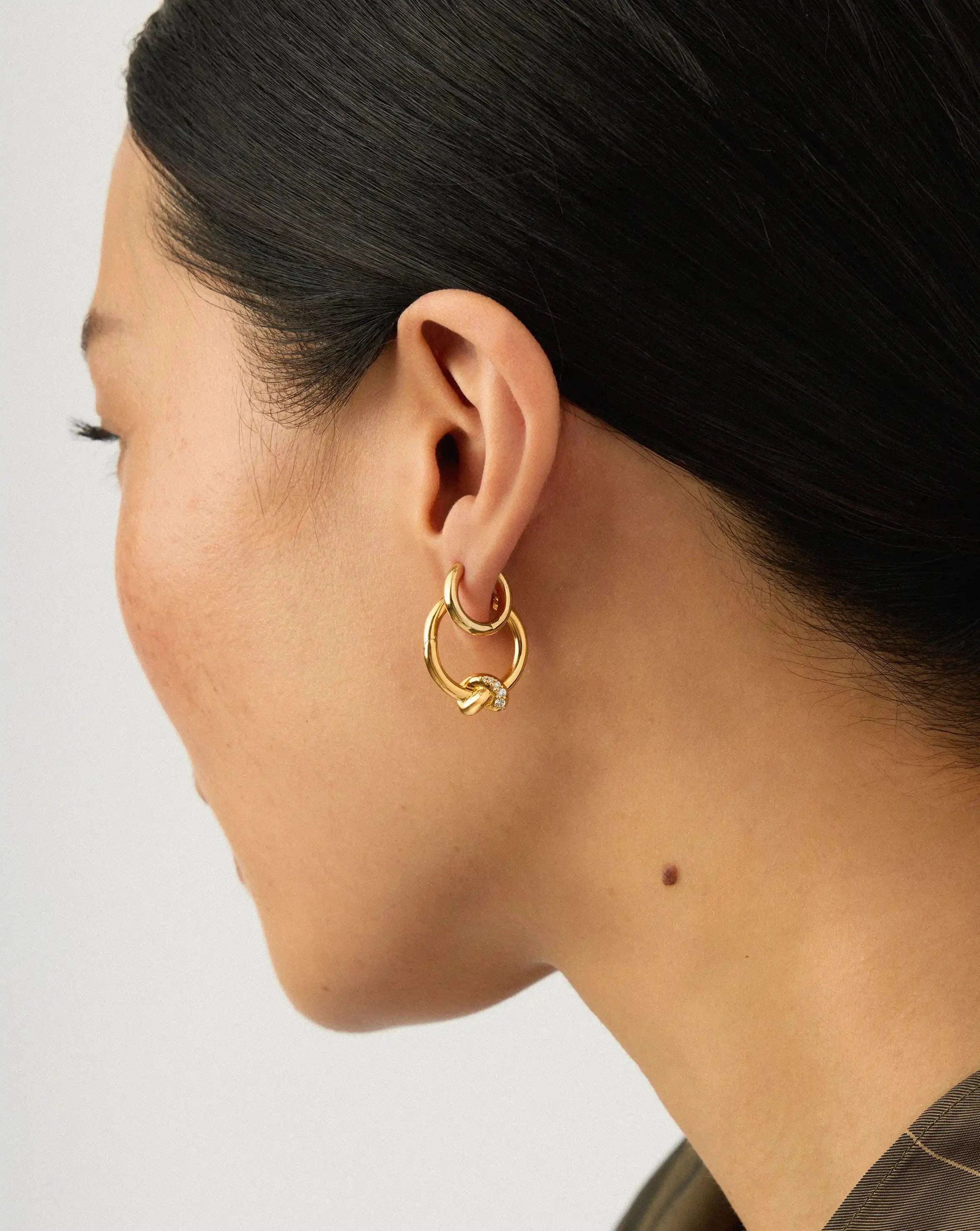 Lucy Williams Pavé Knot & Classic Tunnel Earrings Set | 18k Gold Plated/18k Gold Vermeil