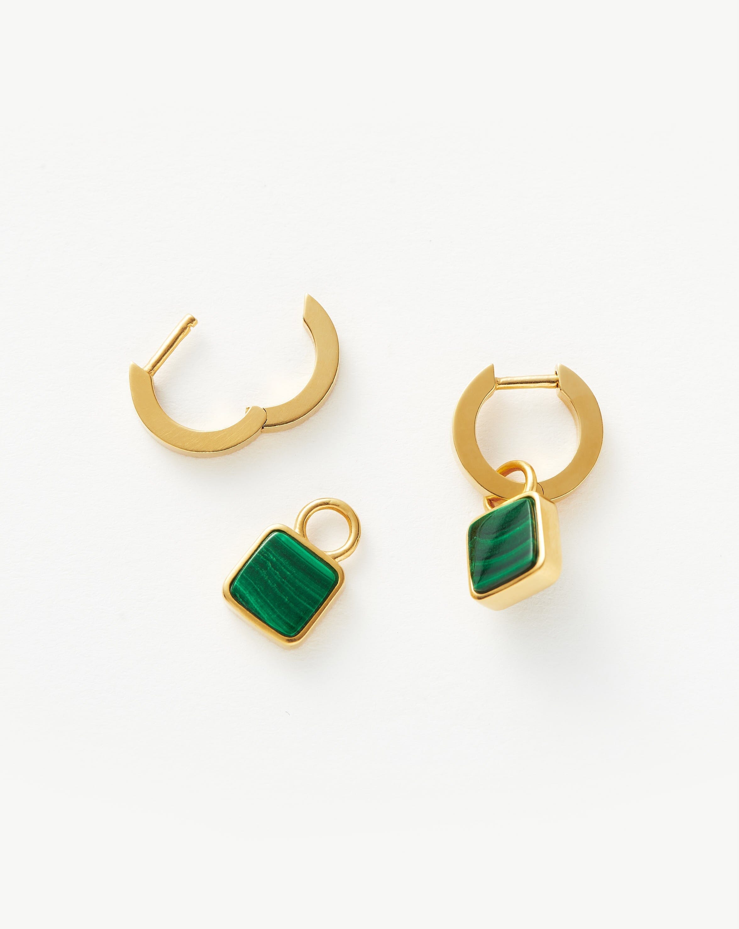 Lucy Williams Square Malachite Charm Hoop Earrings  | 18k Gold Vermeil/Malachite