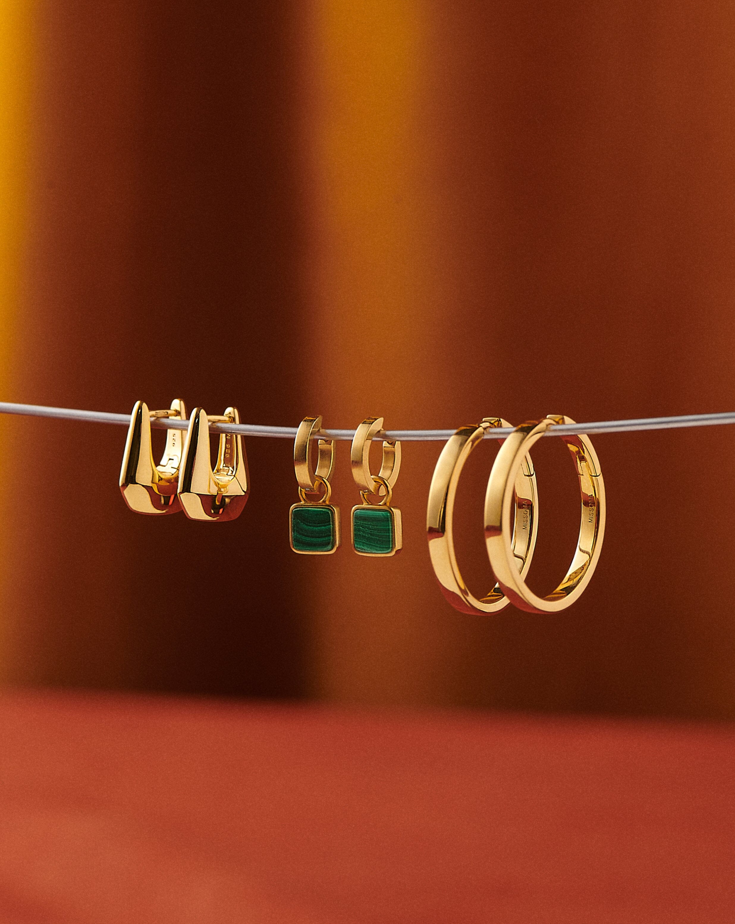 Lucy Williams Square Malachite Charm Hoop Earrings  | 18k Gold Vermeil/Malachite