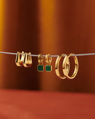 Lucy Williams Square Malachite Charm Hoop Earrings  | 18k Gold Vermeil/Malachite