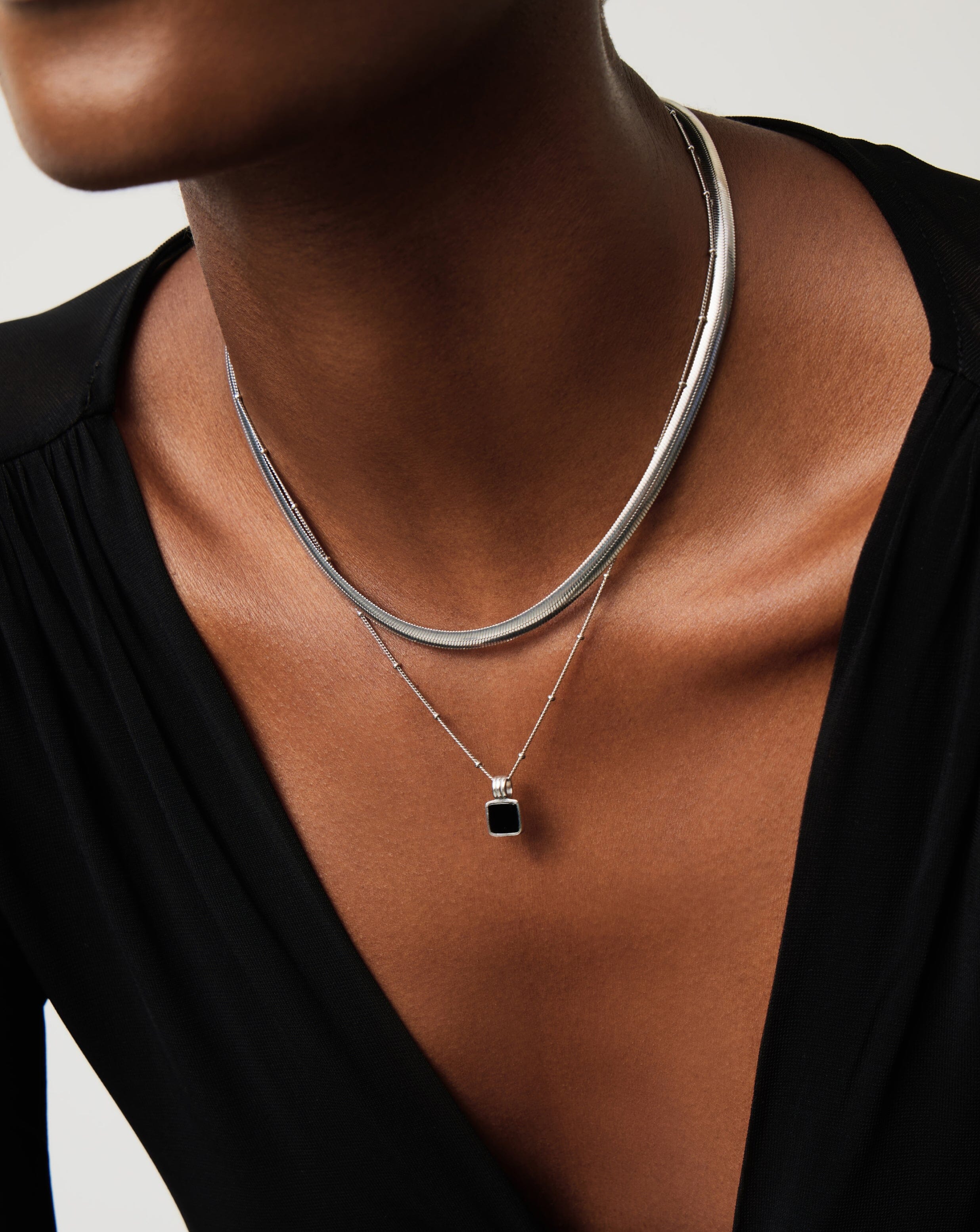 Lucy Williams Square Onyx Necklace | Sterling Silver/Black Onyx