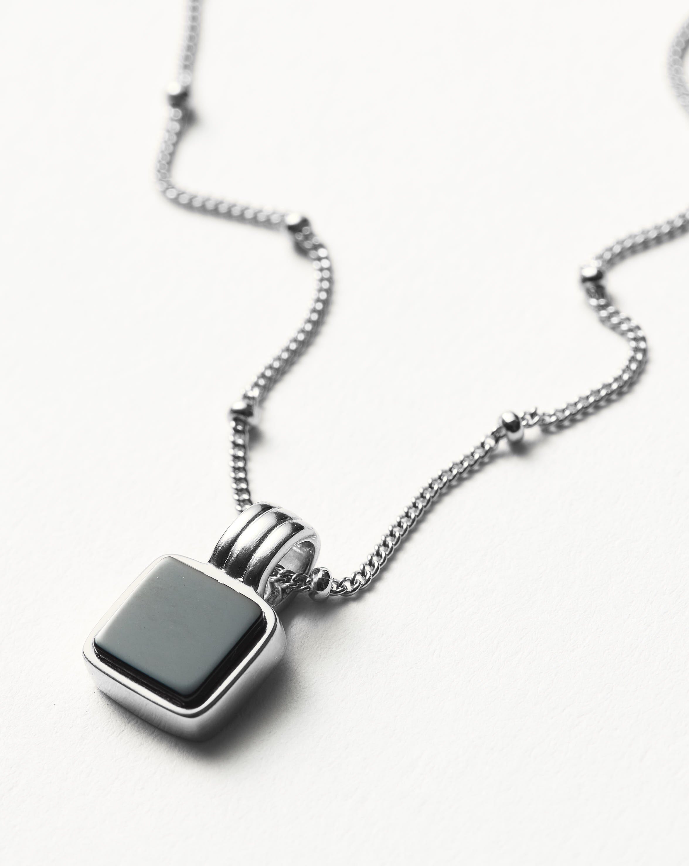 Lucy Williams Square Onyx Necklace | Sterling Silver/Black Onyx