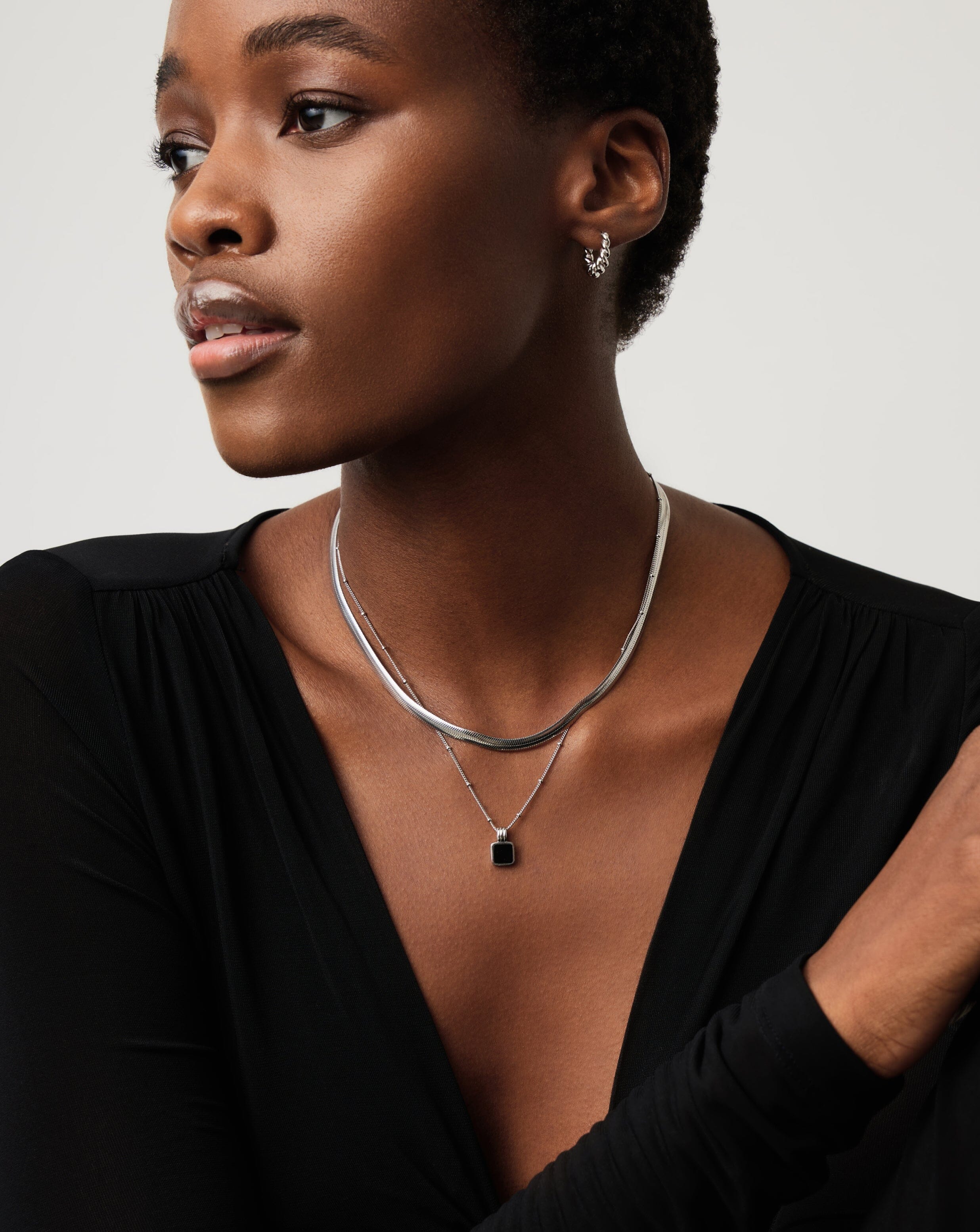 Lucy Williams Square Onyx Necklace | Sterling Silver/Black Onyx