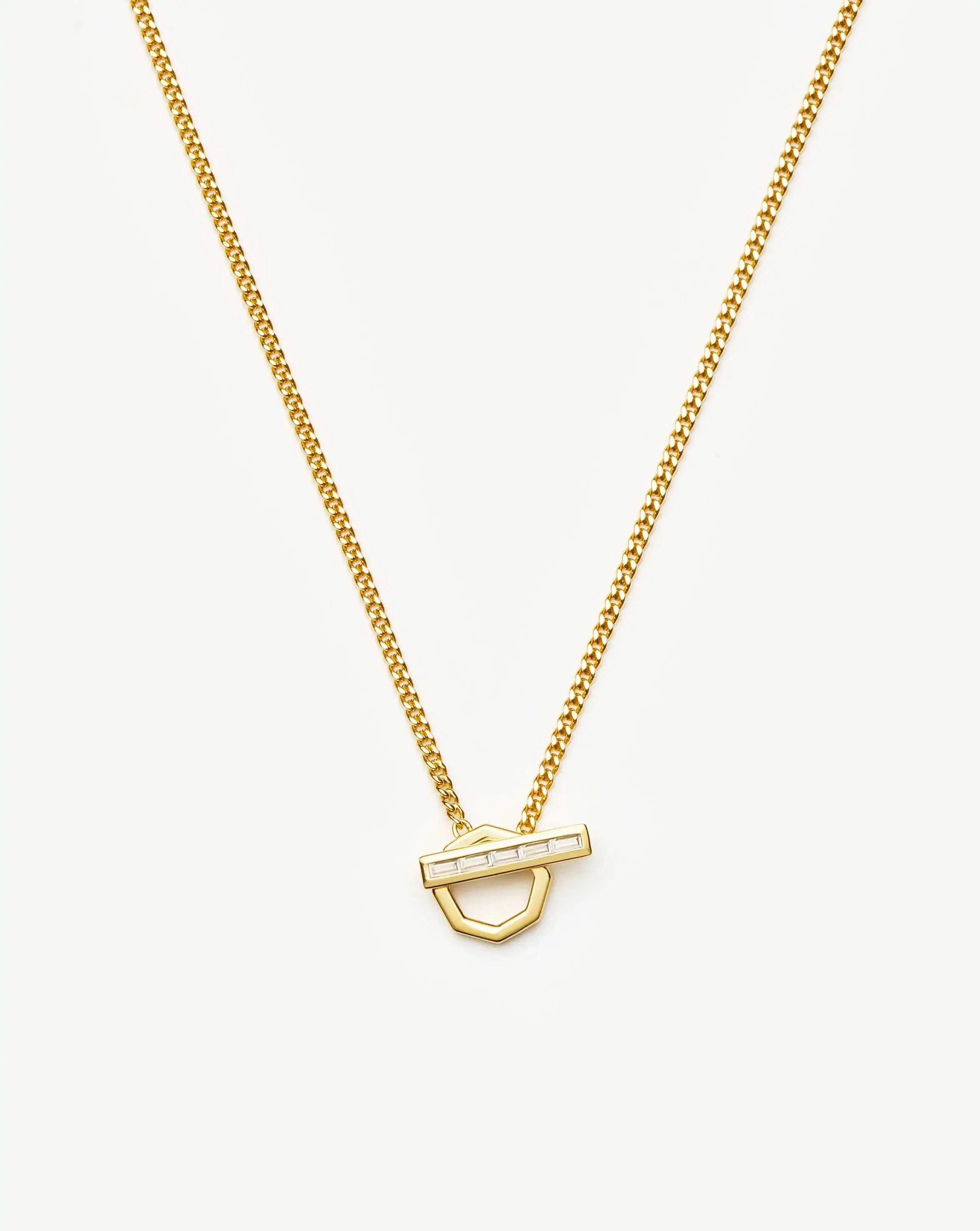 Lucy Williams T-Bar Hex Pendant Necklace | 18k Gold Plated