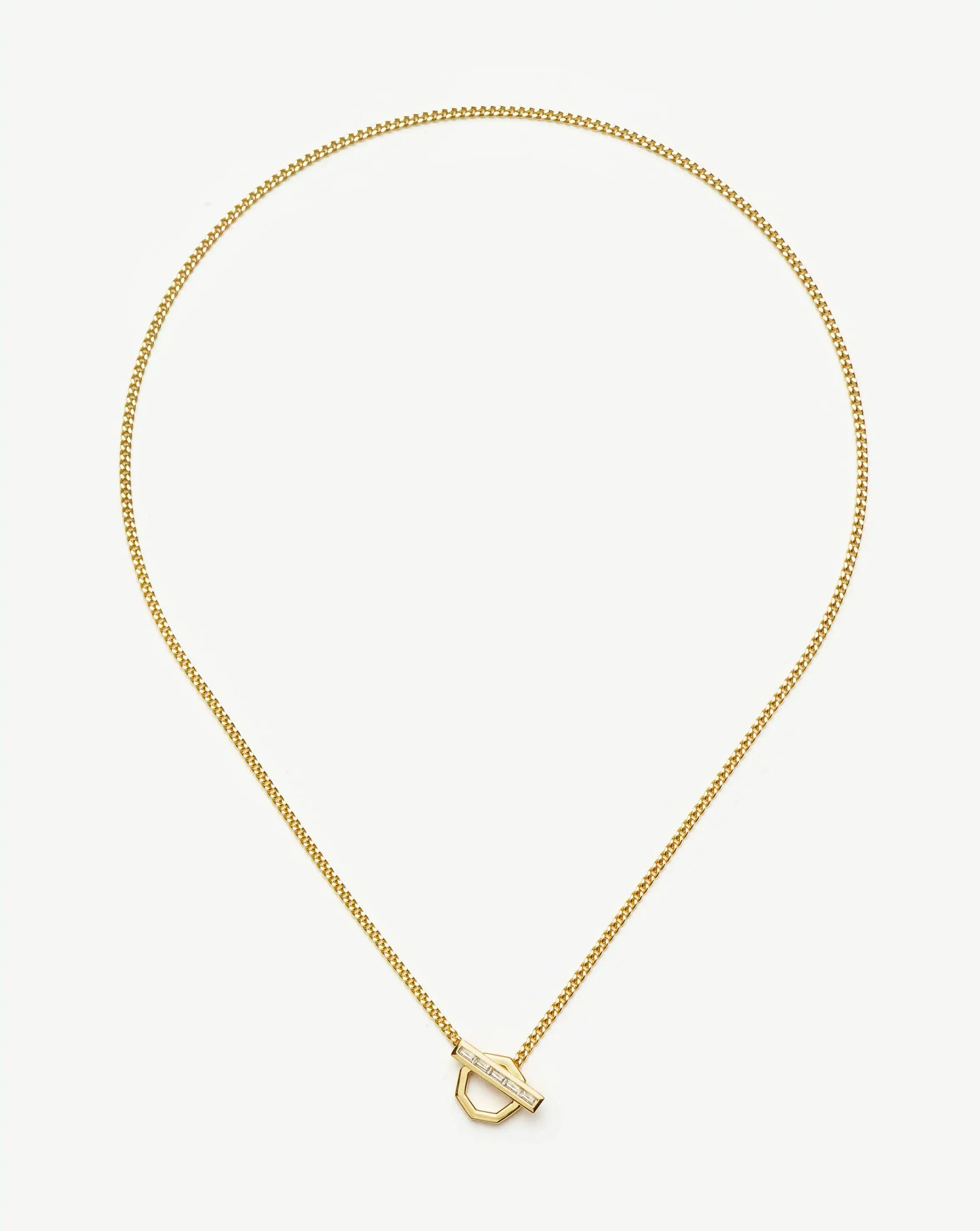 Lucy Williams T-Bar Hex Pendant Necklace | 18k Gold Plated