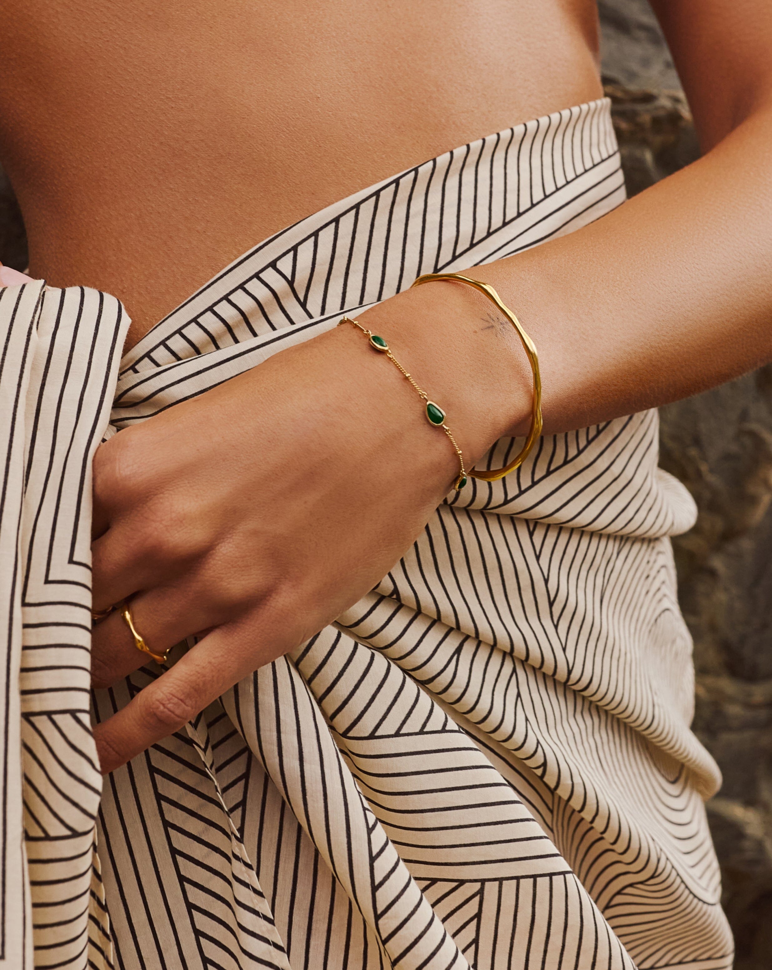 Magma Gemstone & Molten Cuff Bracelet Set | 18k Gold Vermeil / 18k Gold Plated