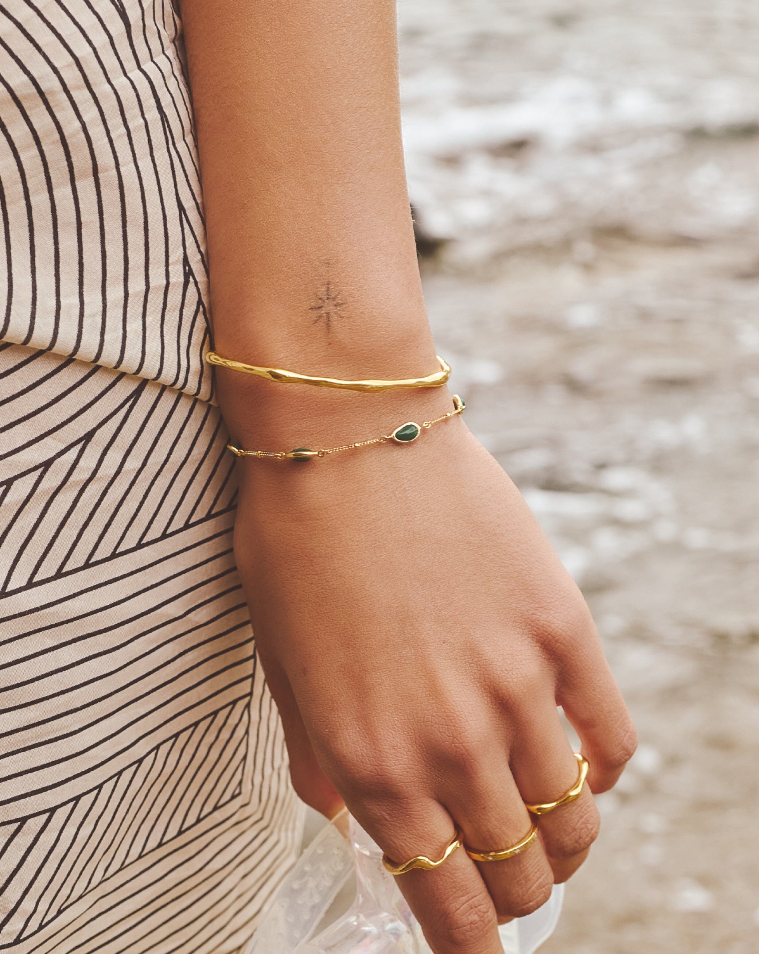 Magma Gemstone & Molten Cuff Bracelet Set | 18k Gold Vermeil / 18k Gold Plated