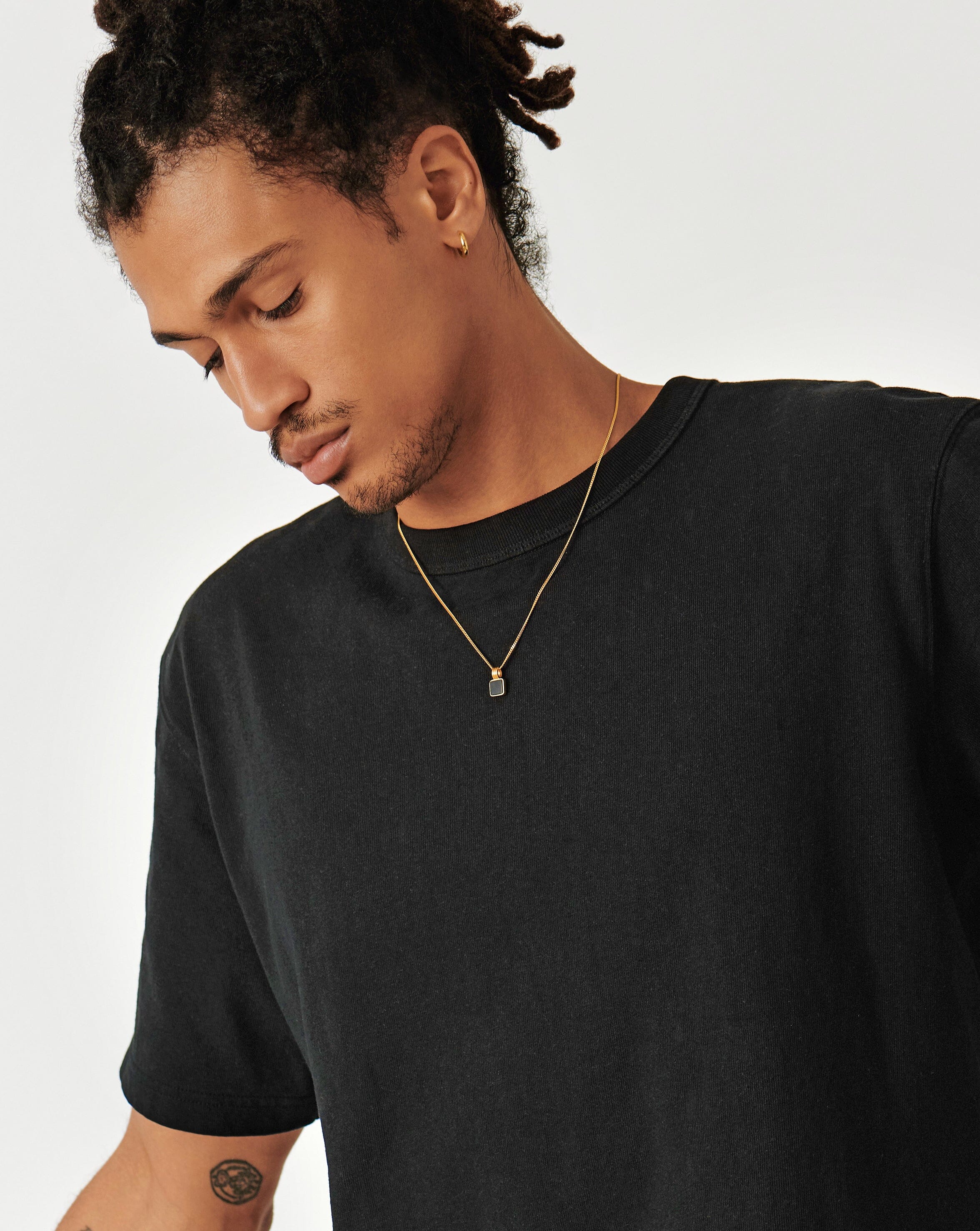 Mens Lucy Williams Square Black Onyx Pendant Necklace