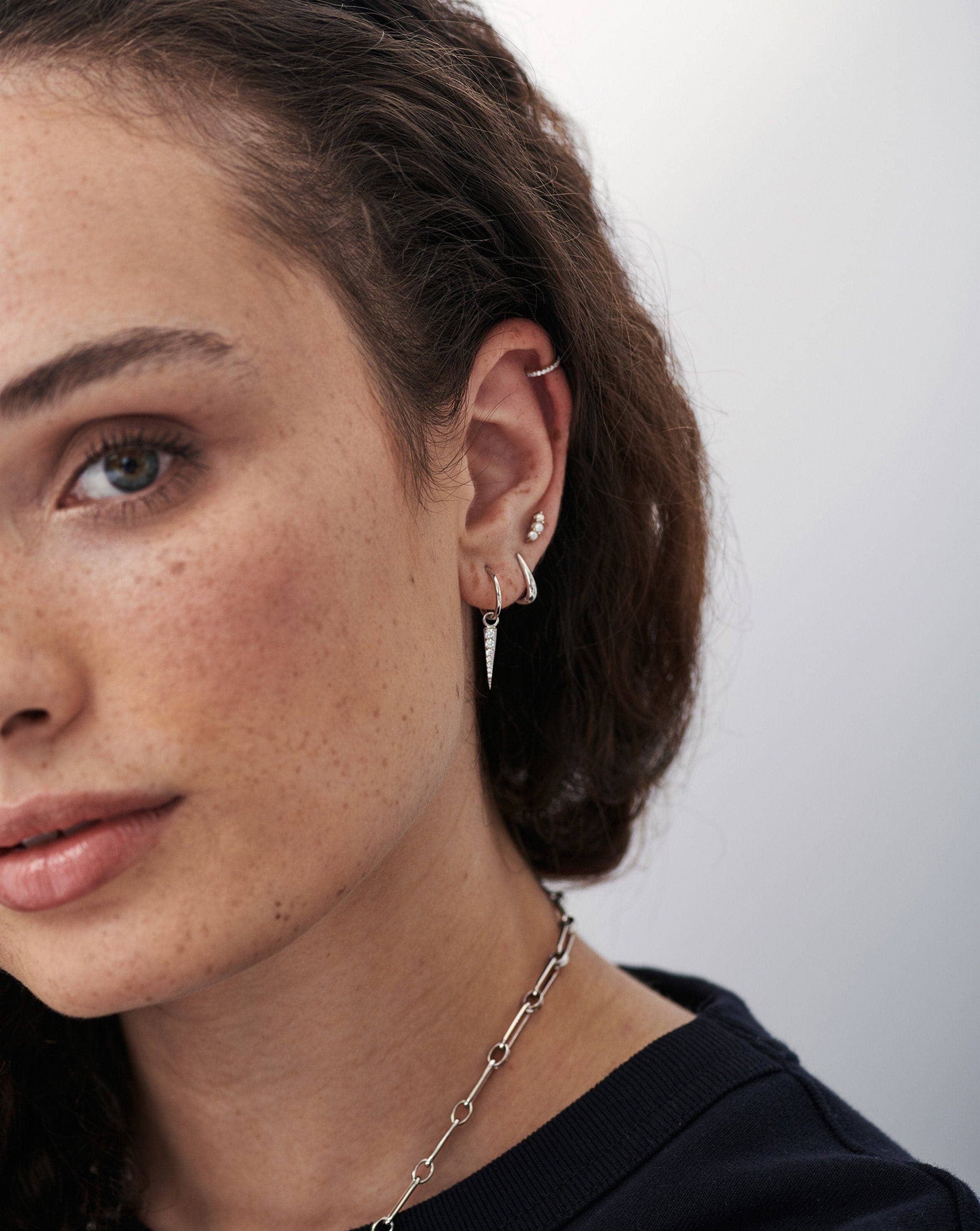 Small Pave Spike Charm Hoop Earrings