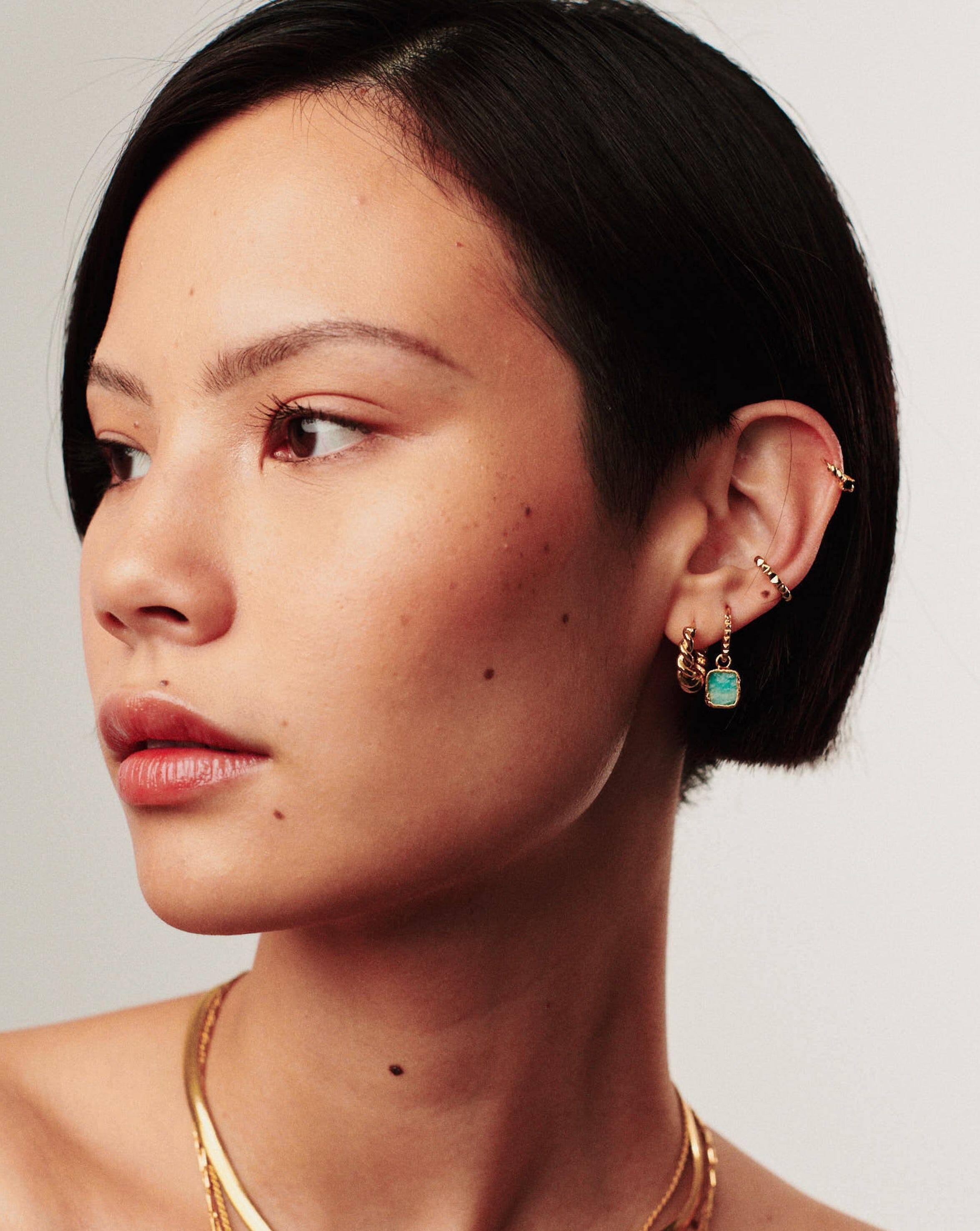 Mini Pyramid Charm Hoop Earrings | 18k Gold Vermeil/Amazonite