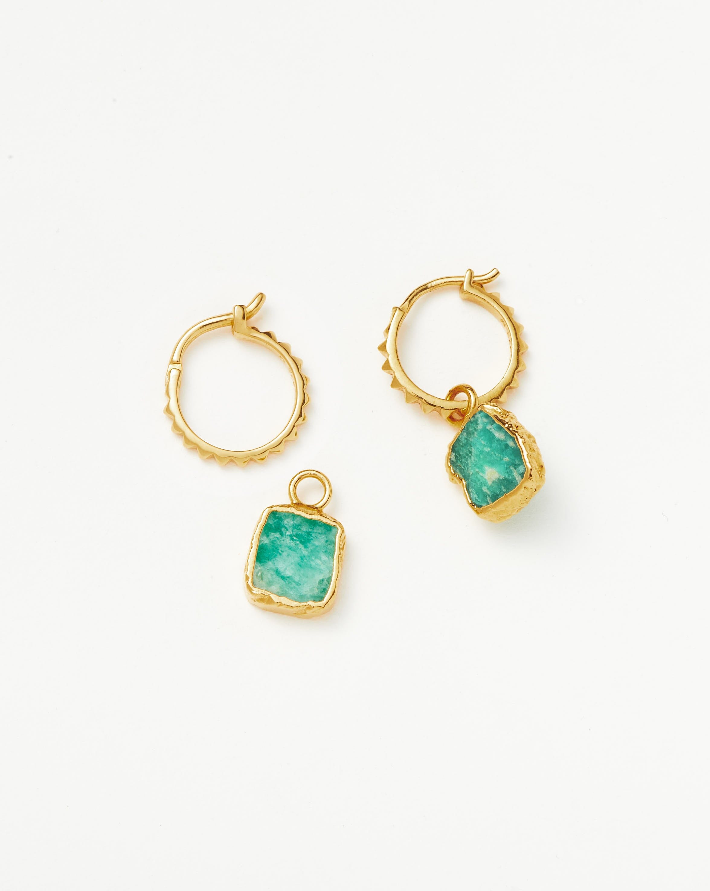 Mini Pyramid Charm Hoop Earrings | 18k Gold Vermeil/Amazonite