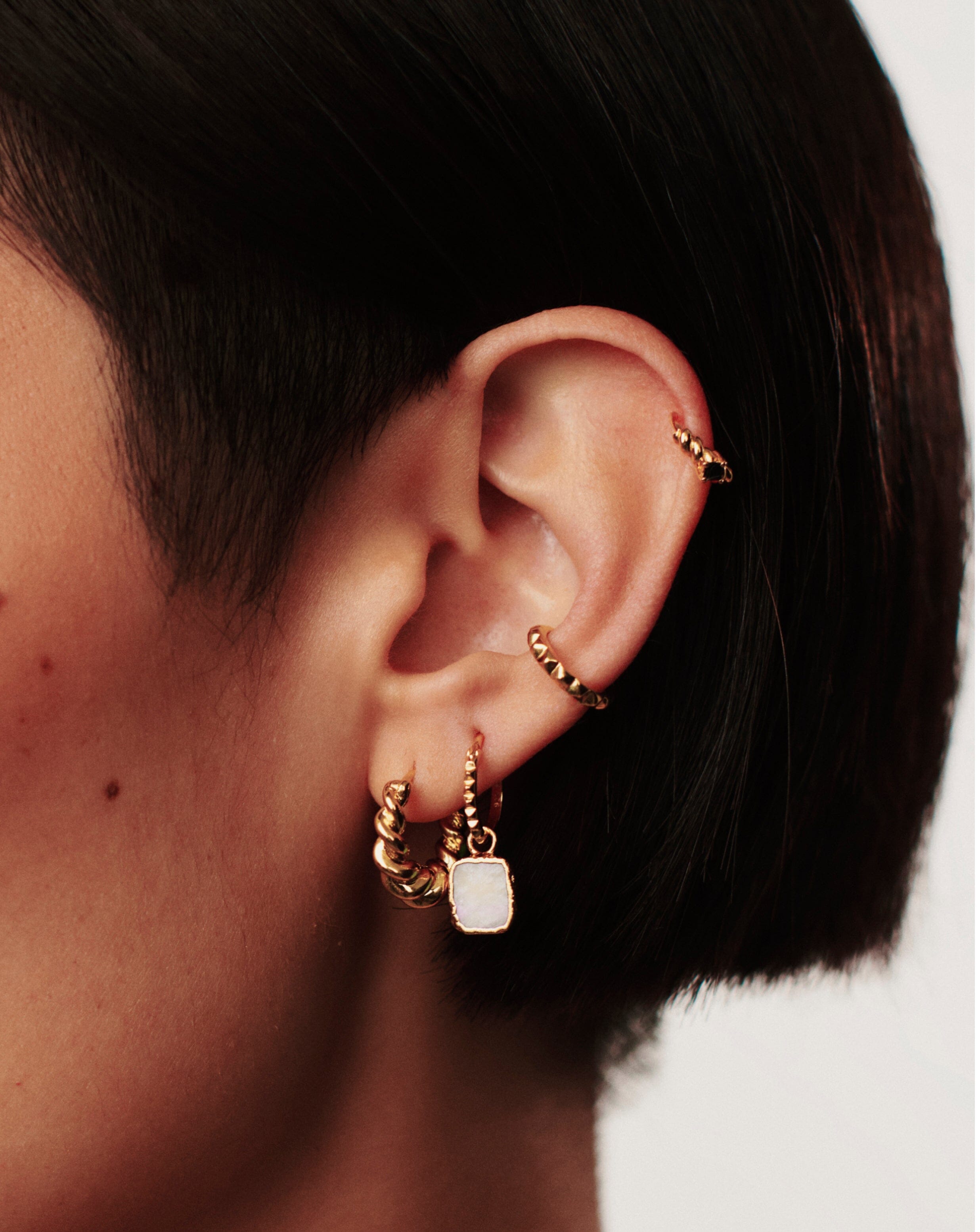 Mini Pyramid Charm Hoop Earrings | 18k Gold Vermeil/Rainbow Moonstone