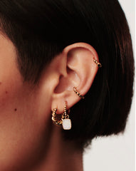 Mini Pyramid Charm Hoop Earrings | 18k Gold Vermeil/Rainbow Moonstone