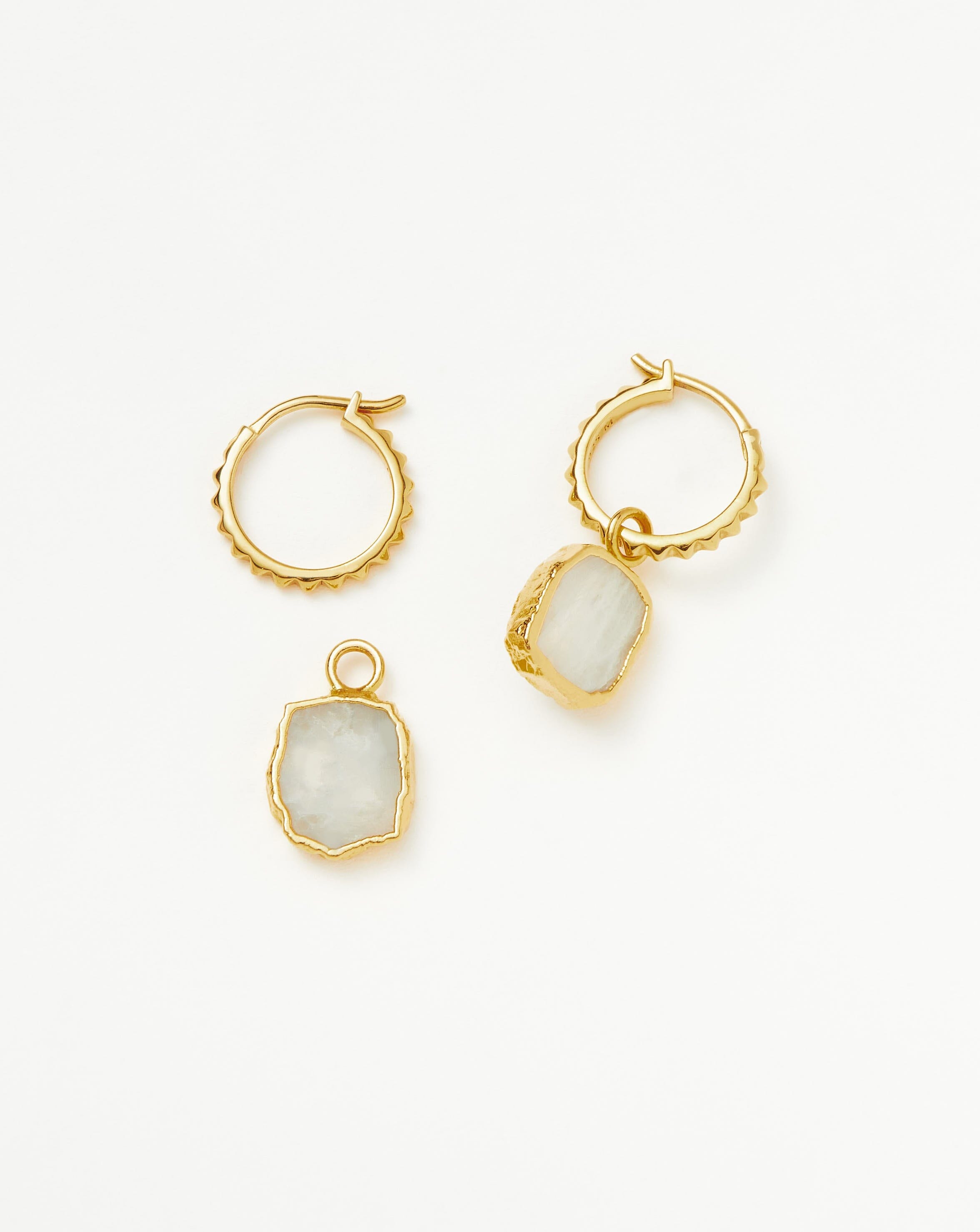 Mini Pyramid Charm Hoop Earrings | 18k Gold Vermeil/Rainbow Moonstone