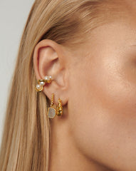 Mini Pyramid Charm Hoop Earrings | 18k Gold Vermeil/Rainbow Moonstone