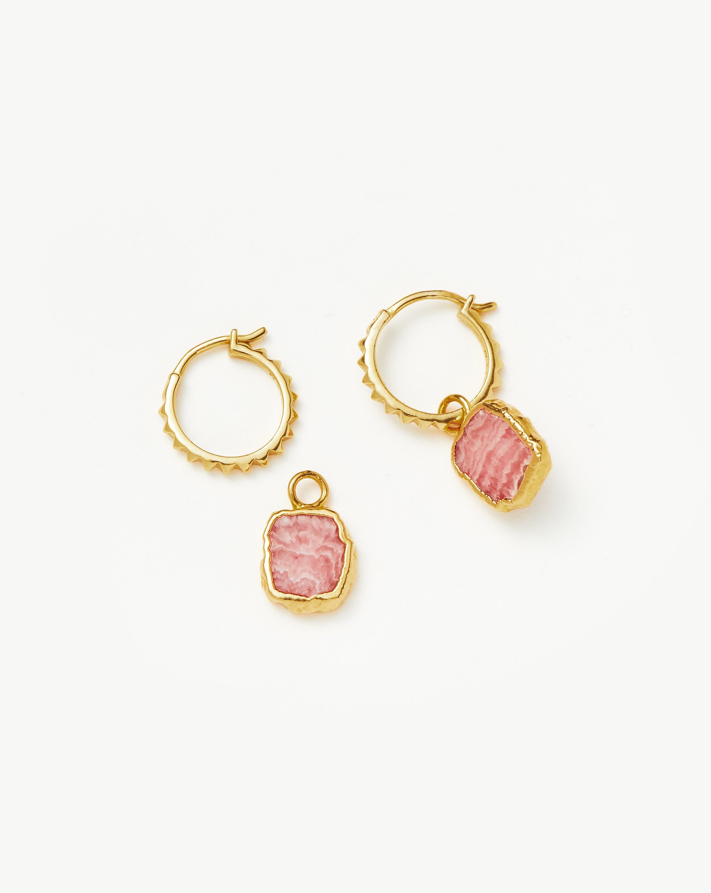 Mini Pyramid Charm Hoop Earrings | 18k Gold Vermeil/Rhodochrosite