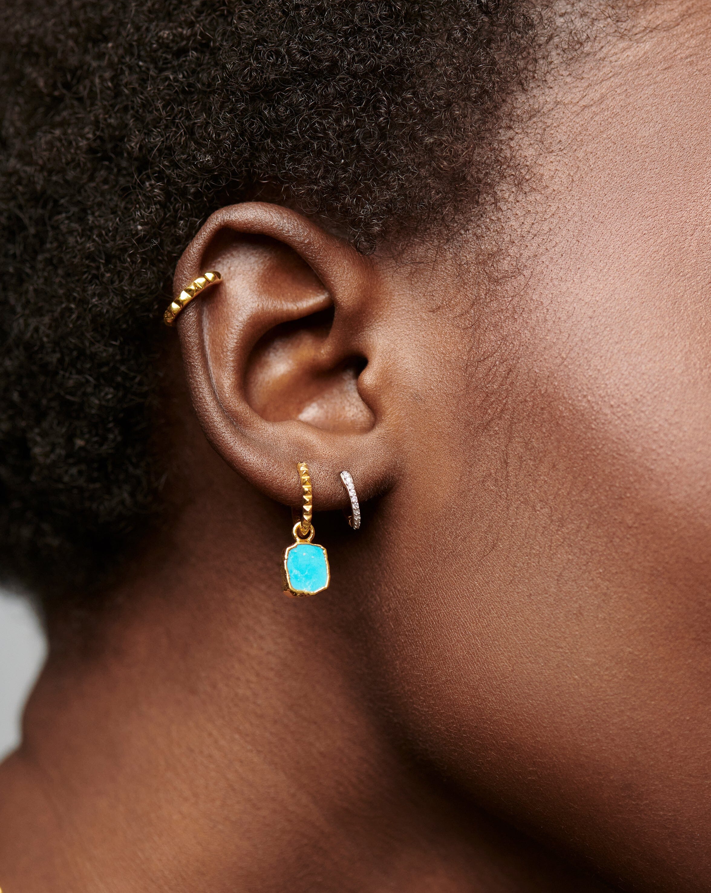 Mini Pyramid Charm Hoop Earrings | 18k Gold Vermeil/Turquoise