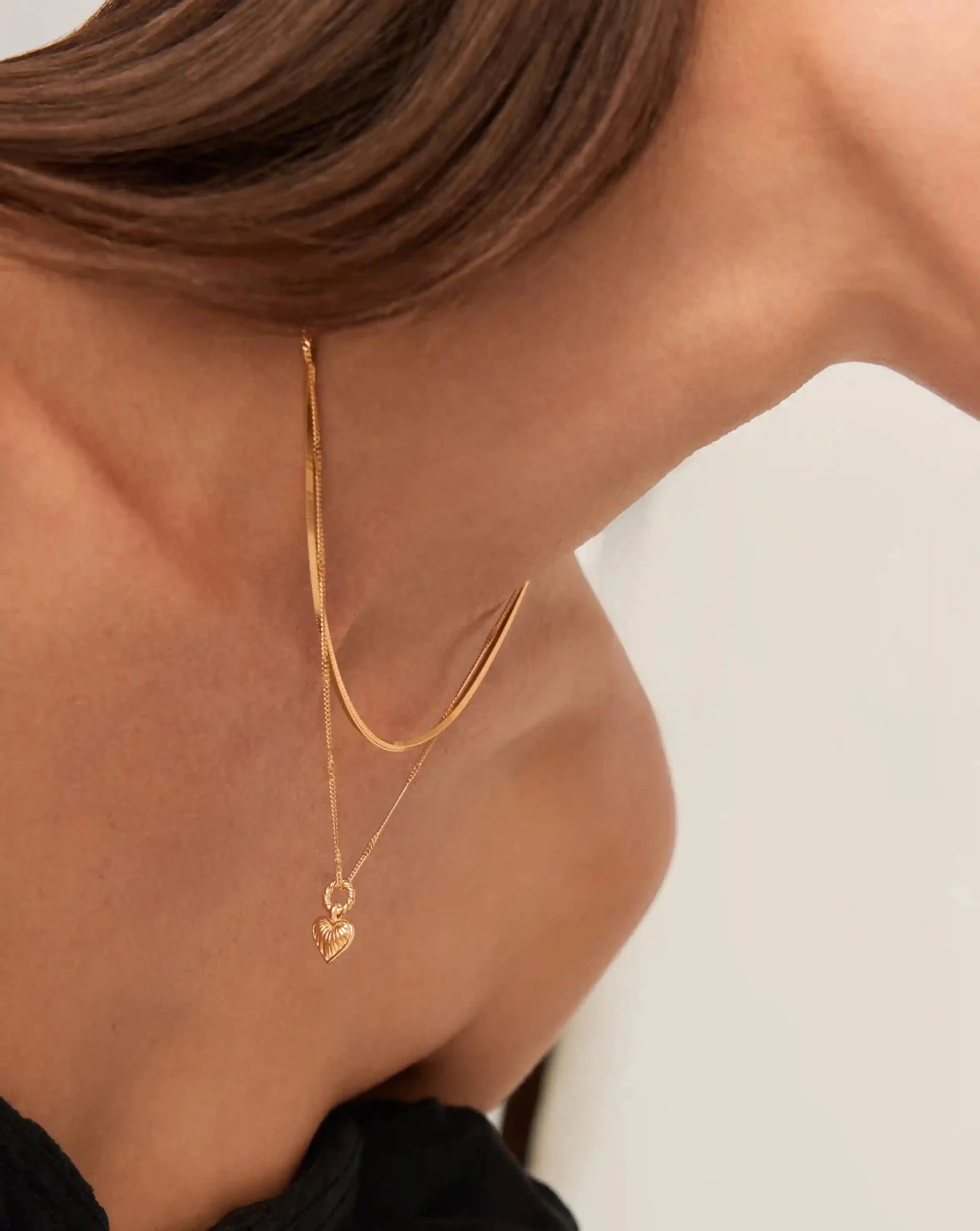 Mini Ridge Heart Chain Necklace Set | 18k Gold Plated
