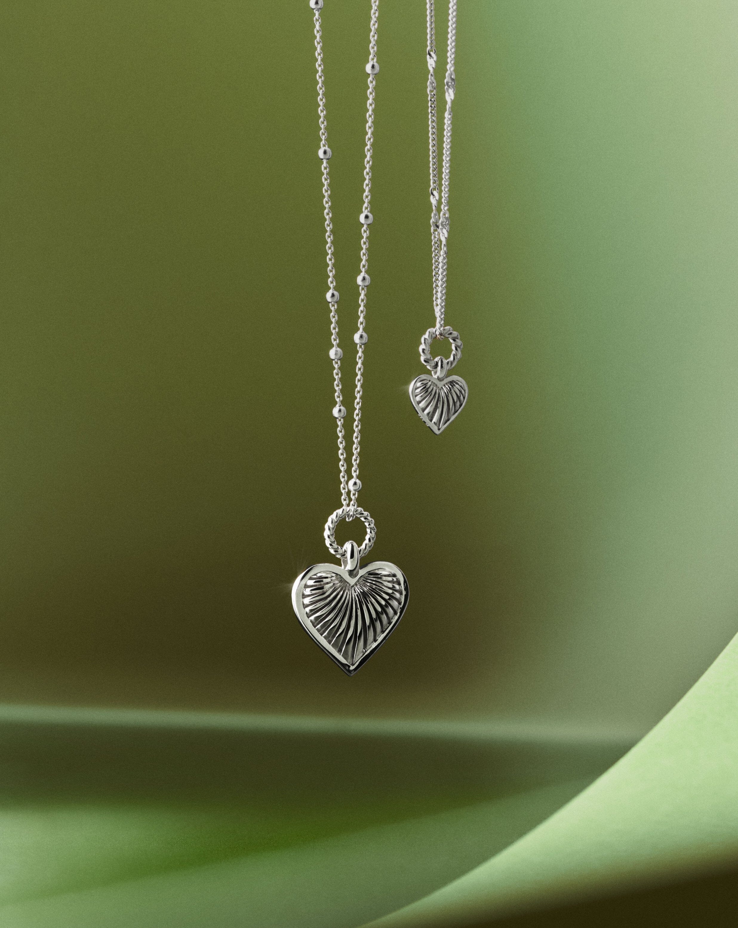 Mini Ridge Heart Charm Pendant Necklace | Sterling Silver