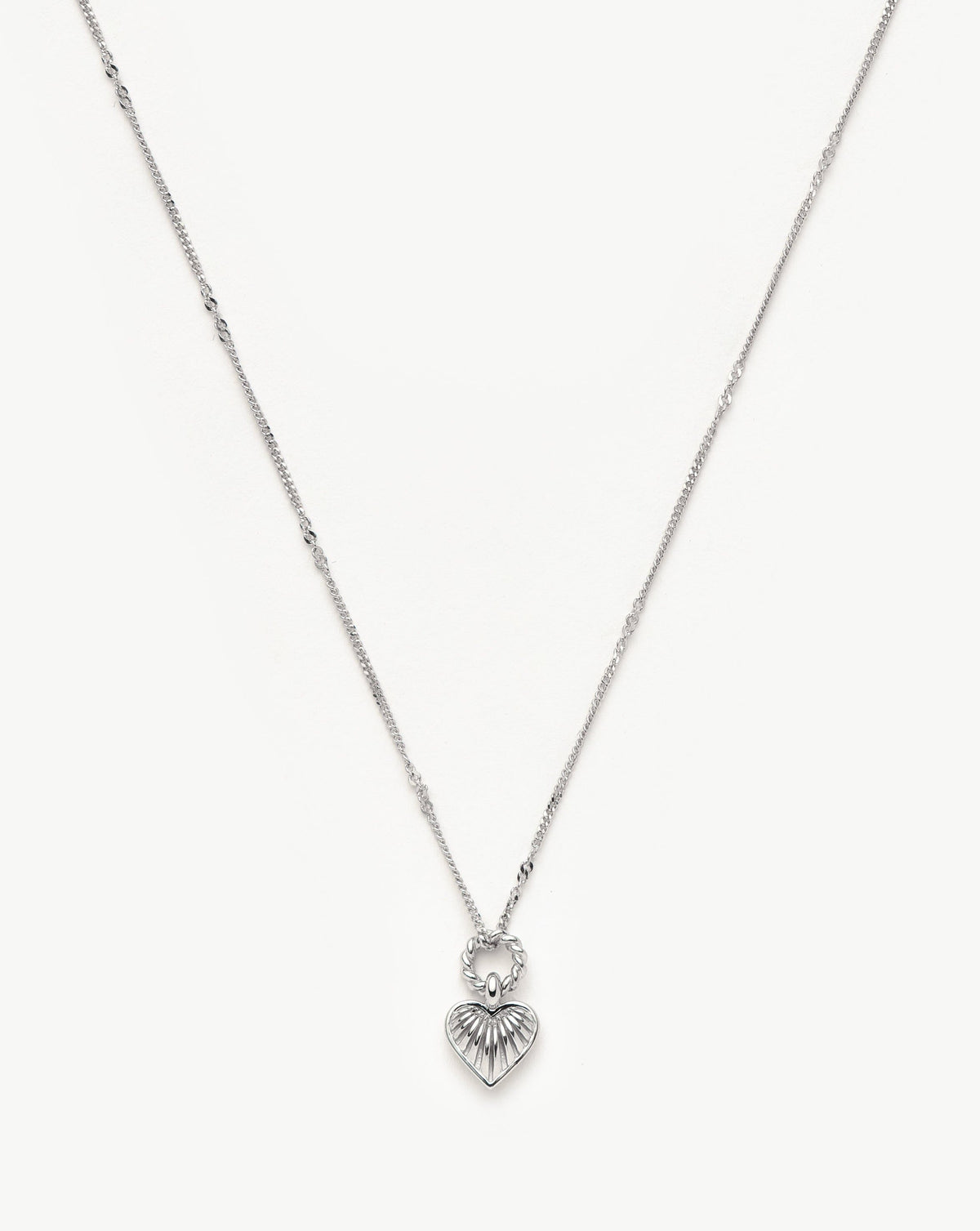 Mini Ridge Heart Charm Pendant Necklace | Sterling Silver