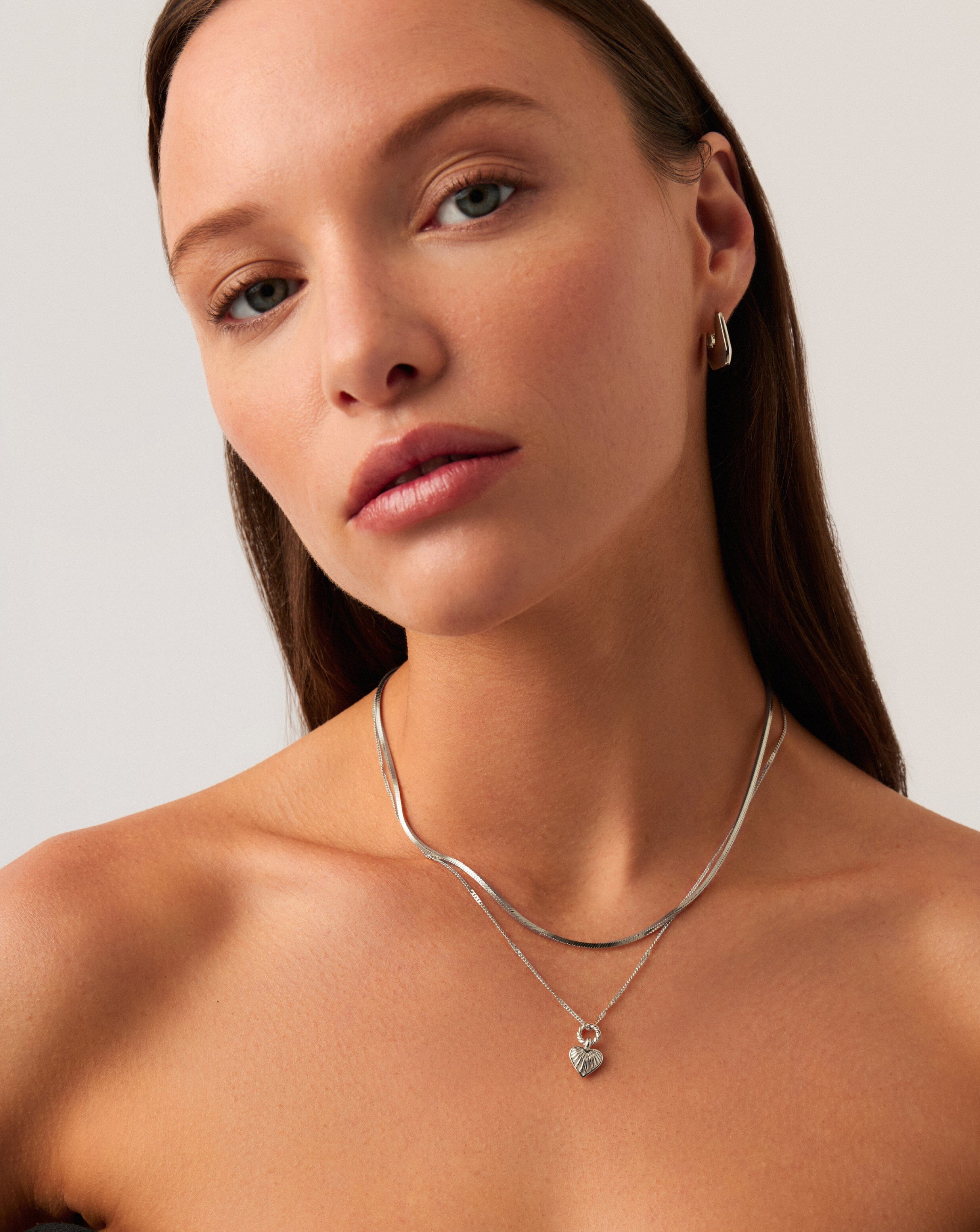 Mini Ridge Heart Charm Pendant Necklace | Sterling Silver