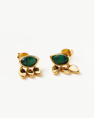 Molten Gemstone Charm Stud Earrings | 18k Gold Vermeil/Malachite