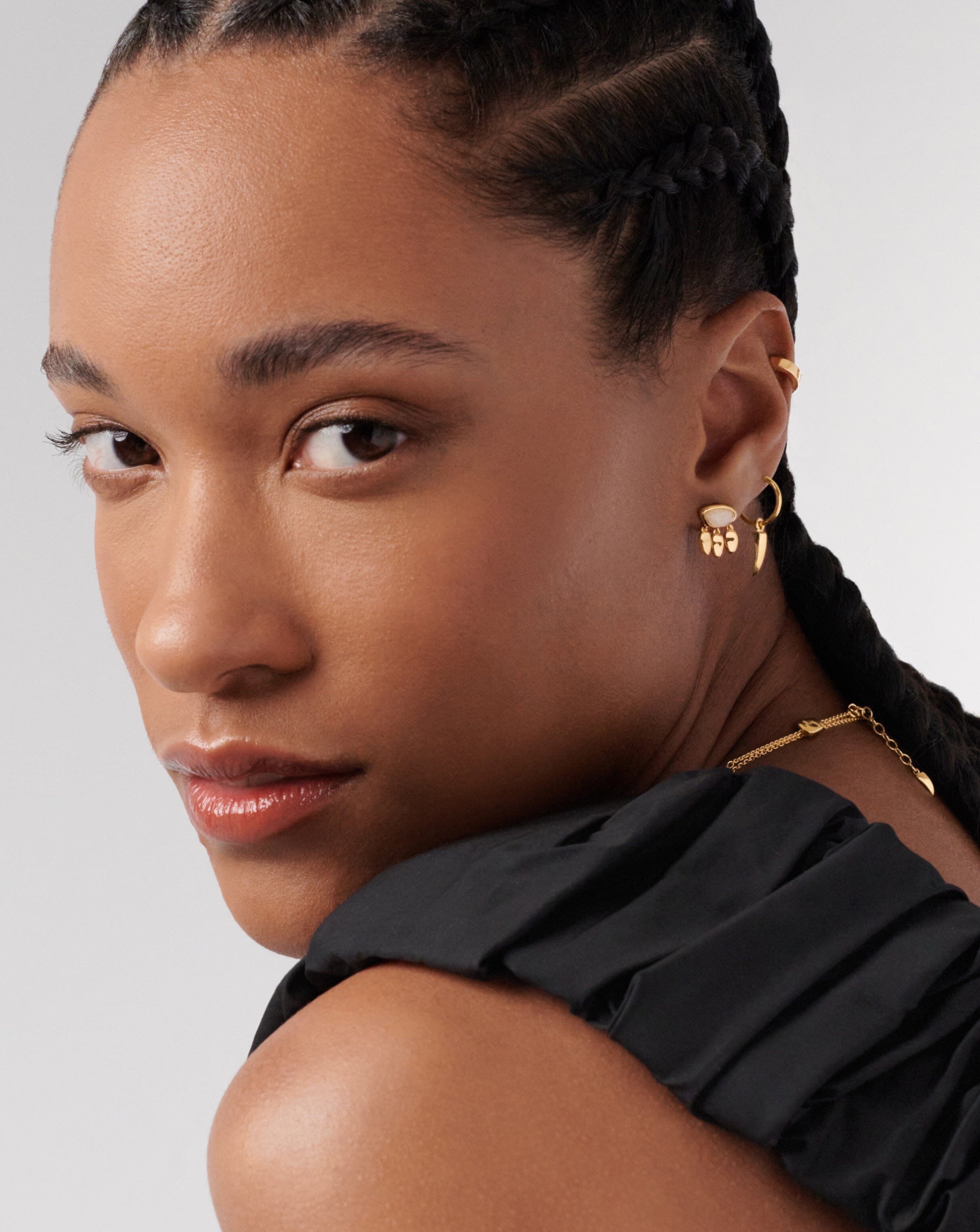 Molten Gemstone Charm Stud Earrings | 18k Gold Vermeil/Rainbow Moonstone