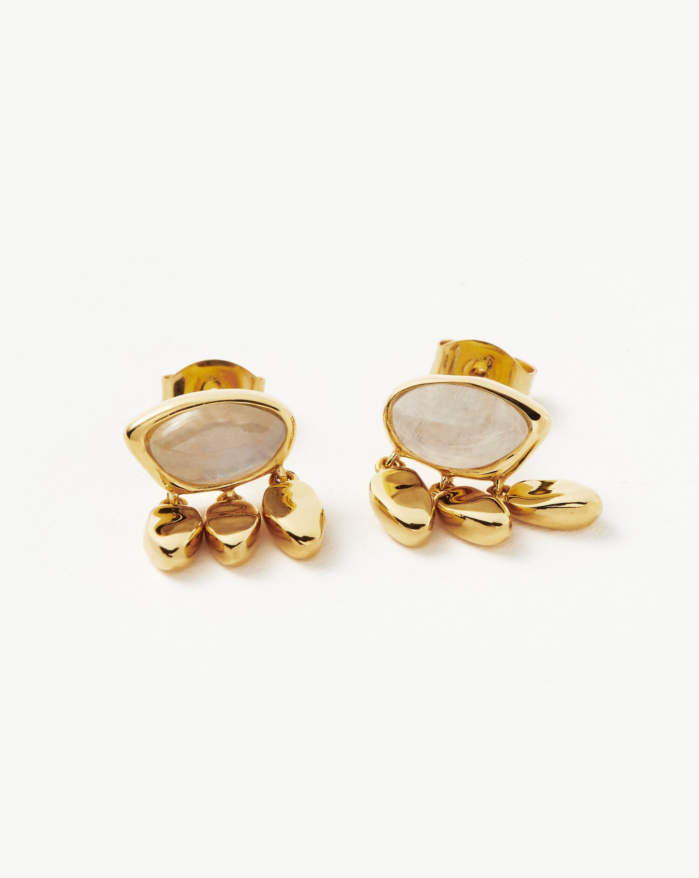 Molten Gemstone Charm Stud Earrings | 18k Gold Vermeil/Rainbow Moonstone