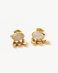 Molten Gemstone Charm Stud Earrings | 18k Gold Vermeil/Rainbow Moonstone