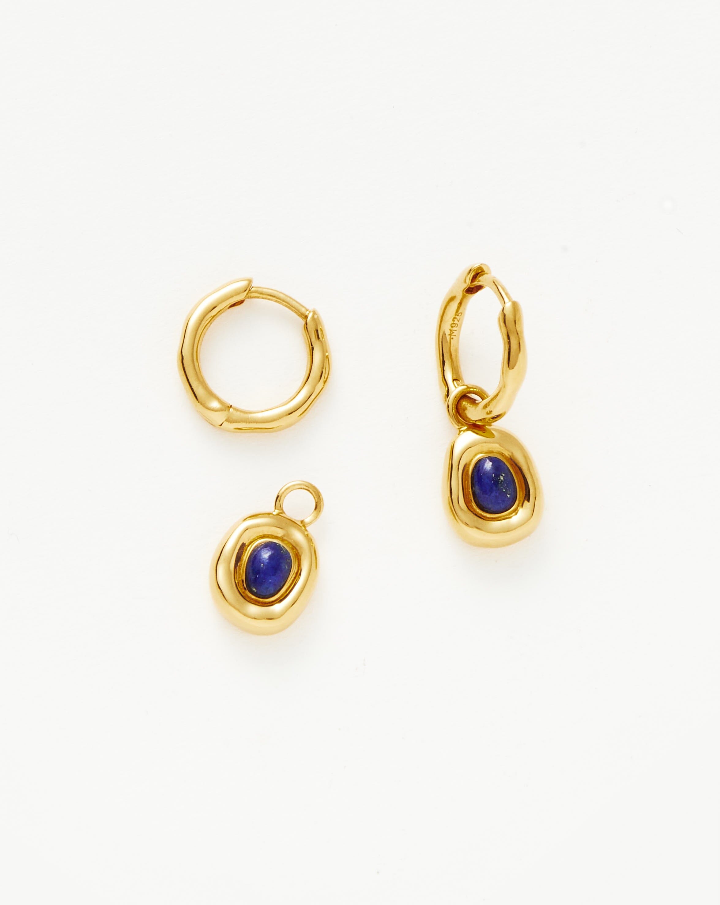Molten Gemstone Doughnut Charm Small Hoop Earrings | 18k Gold Vermeil/Lapis