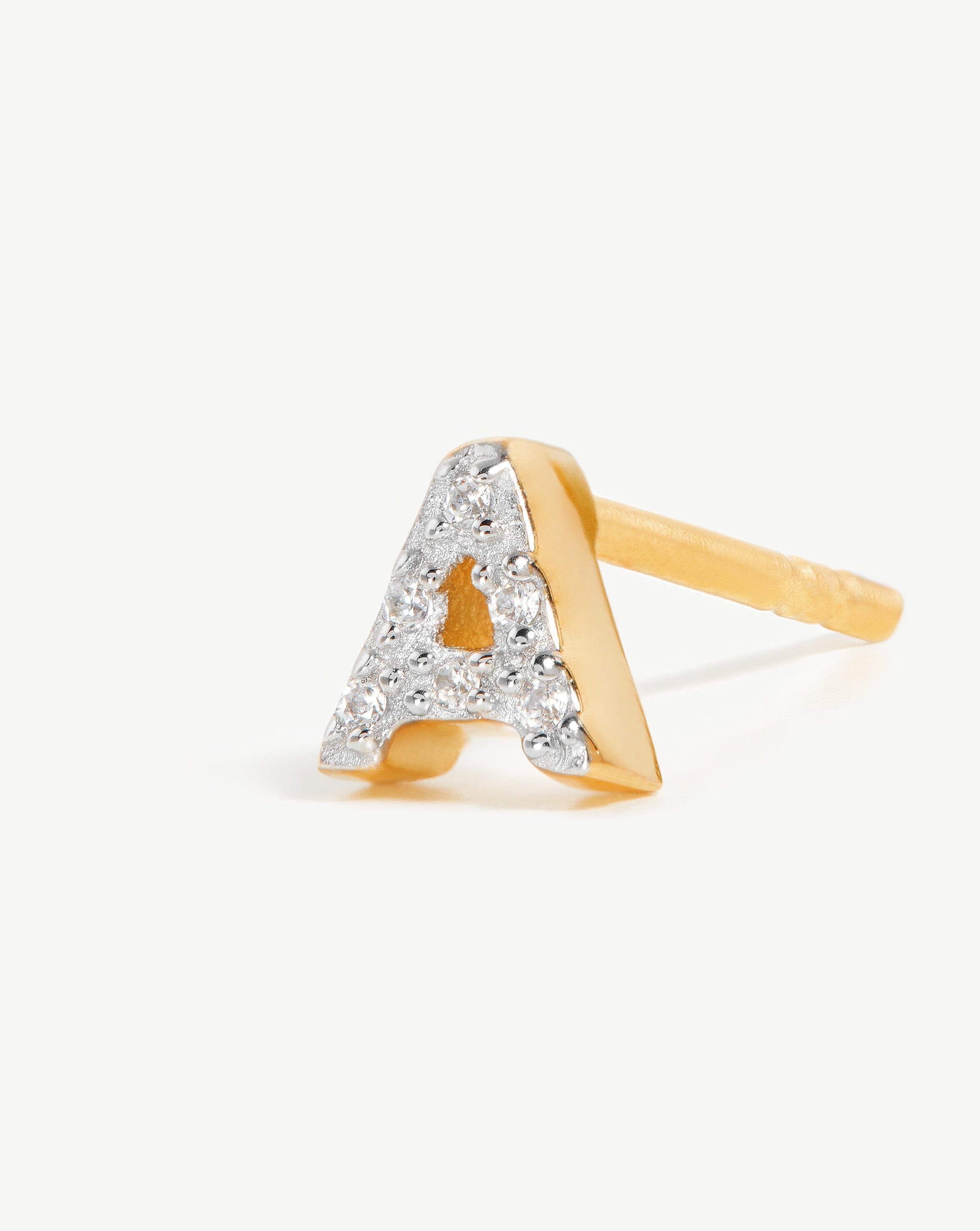 Pave Initial Single Stud Earring - Initial A | 18k Gold Vermeil/Cubic Zirconia