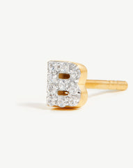 Pave Initial Single Stud Earring - Initial B | 18k Gold Vermeil/Cubic Zirconia