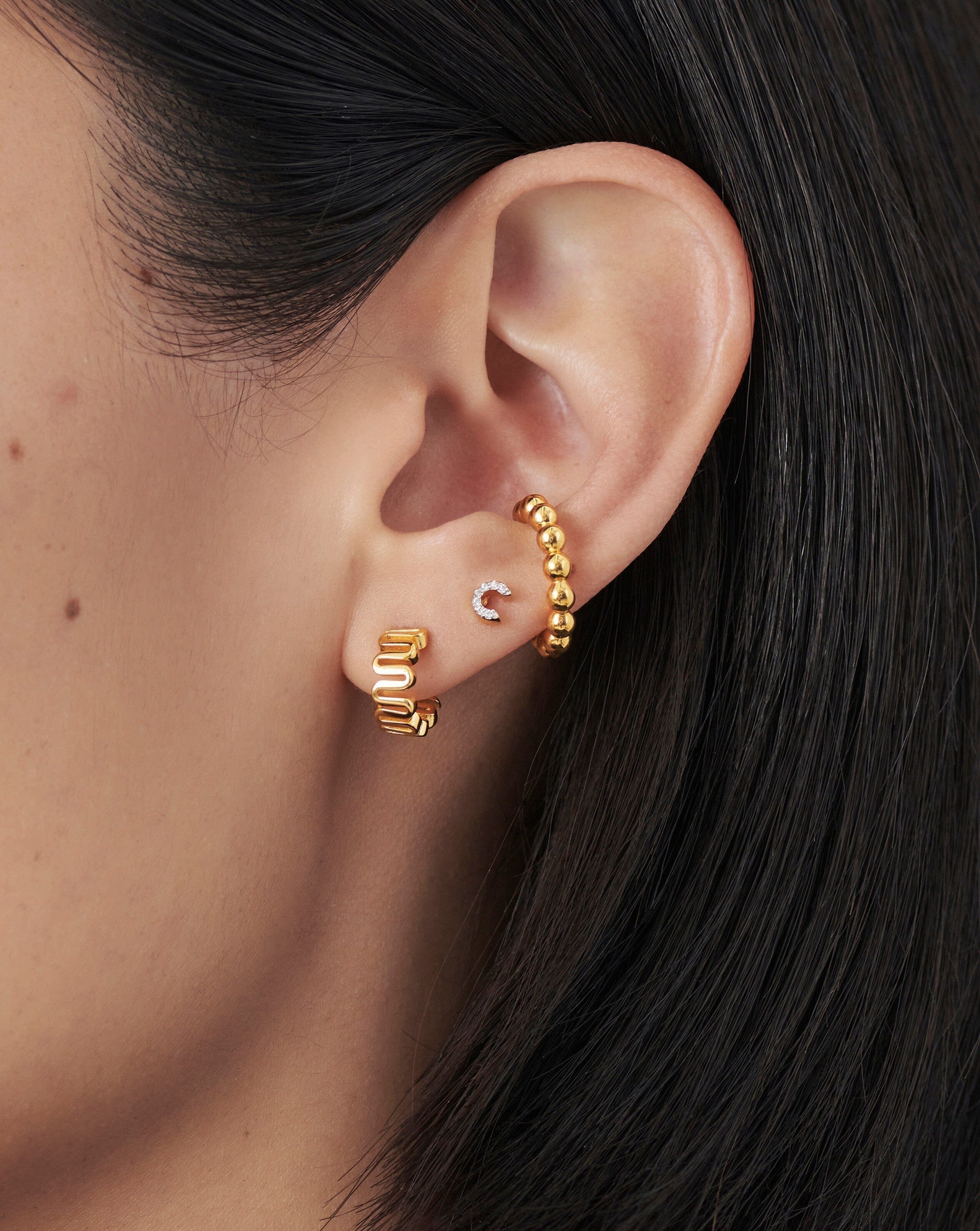 Pave Initial Single Stud Earring - Initial C | 18k Gold Vermeil/Cubic Zirconia