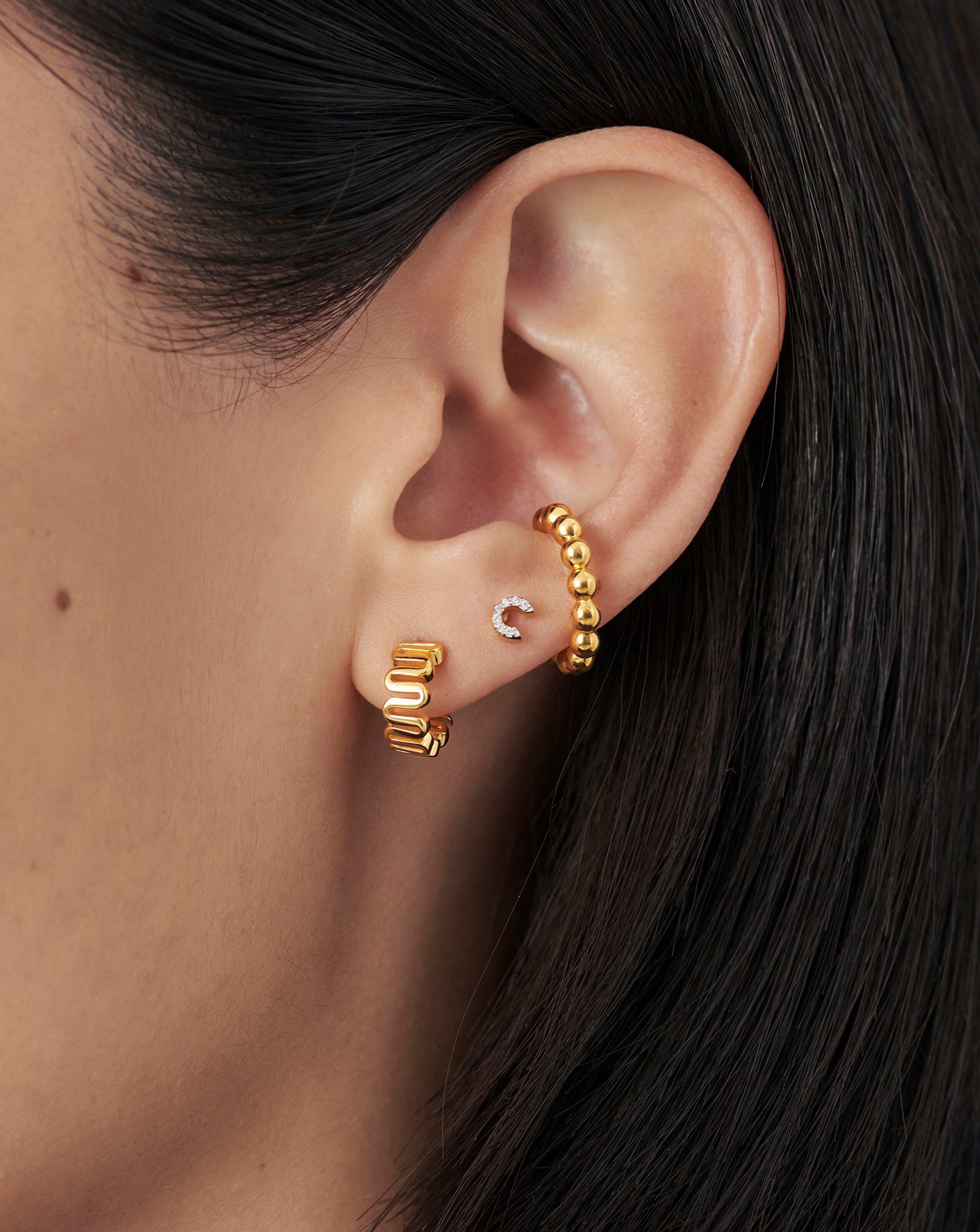 Pave Initial Single Stud Earring - Initial C | 18k Gold Vermeil/Cubic Zirconia