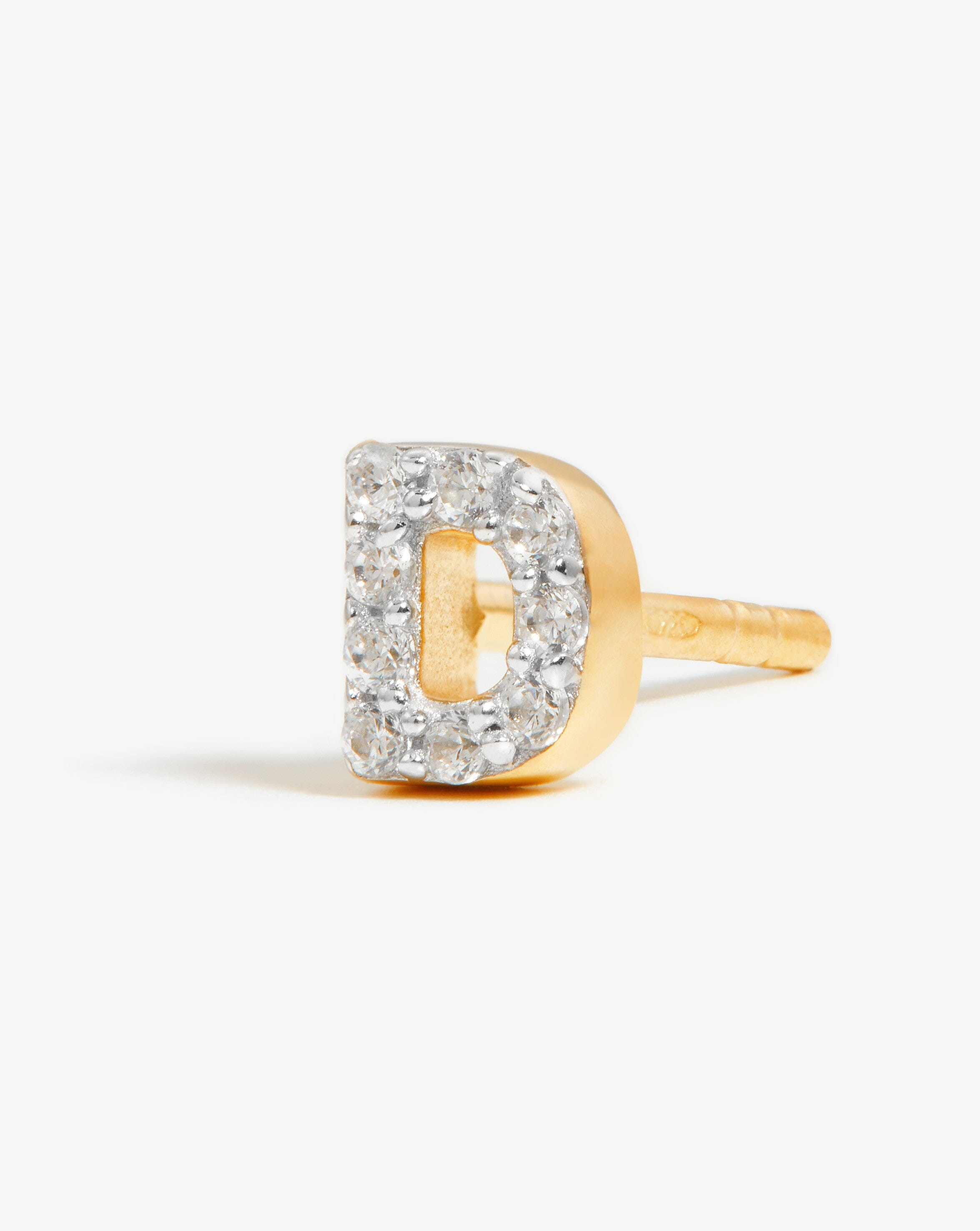 Pave Initial Single Stud Earring - Initial D | 18k Gold Vermeil/Cubic Zirconia